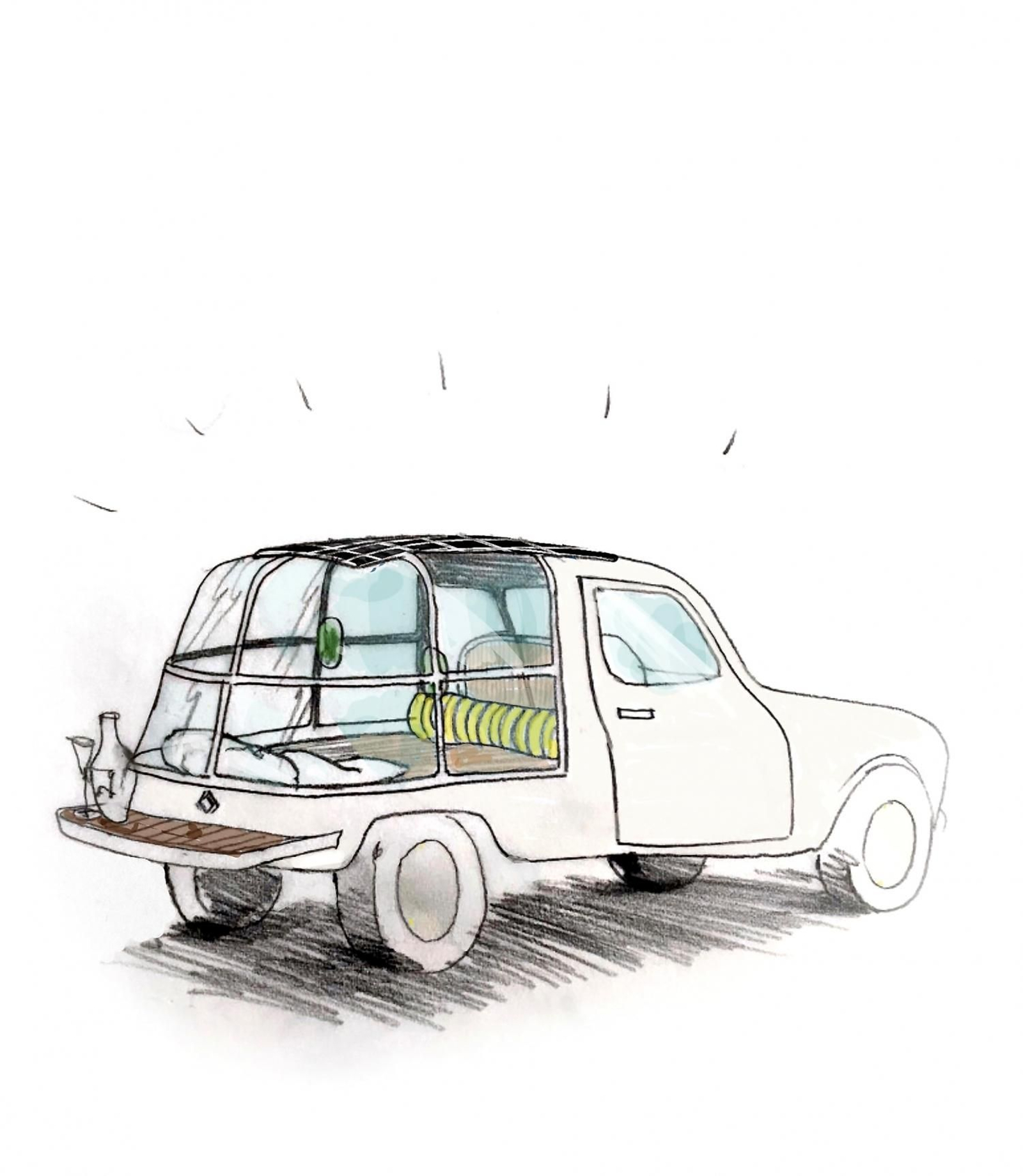 Este dibujo expresa como nació la idea del Suite nº4 en la mente del diseñador francés.