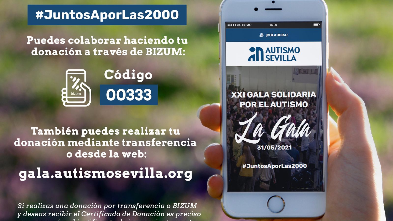 Las entradas para la Gala Solidaria pueden comprarse a través de Bizum.