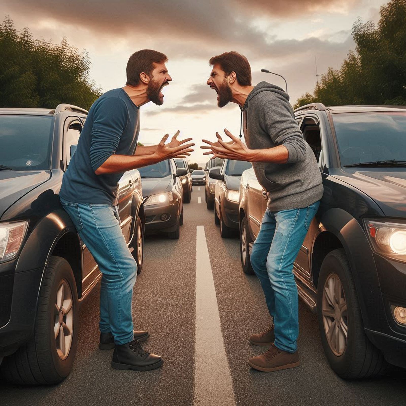 Dos conductores discutiendo en plena calle.