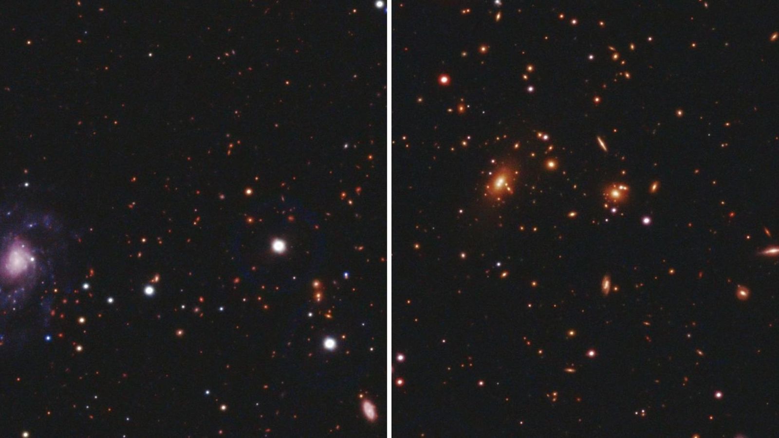 Recortes de dos zonas del universo profundo observadas por el cartografiado J-PAS.