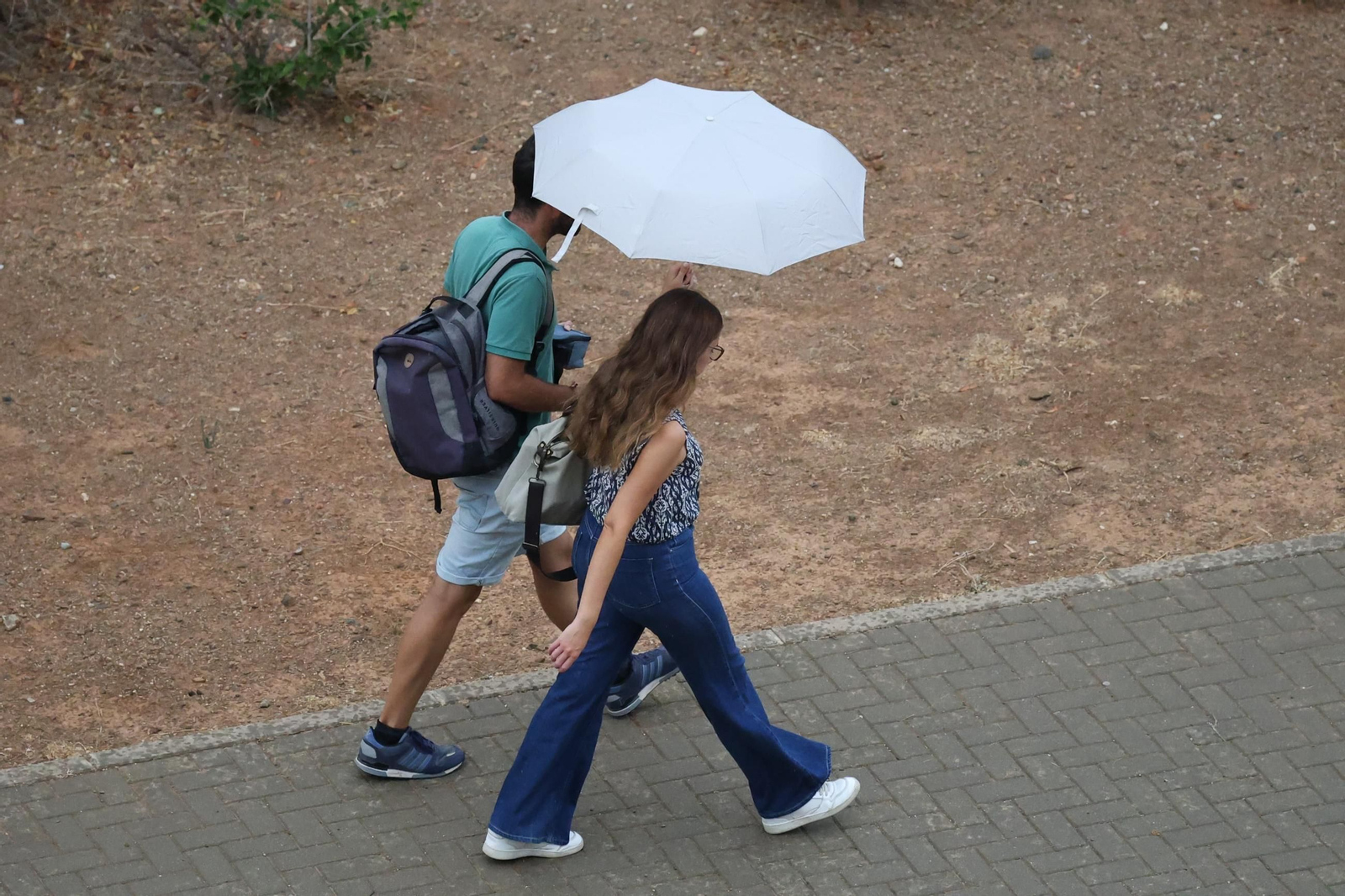 Paraguas en Málaga este lunes por la mañana. Paraguas en Málaga este lunes por la mañana.