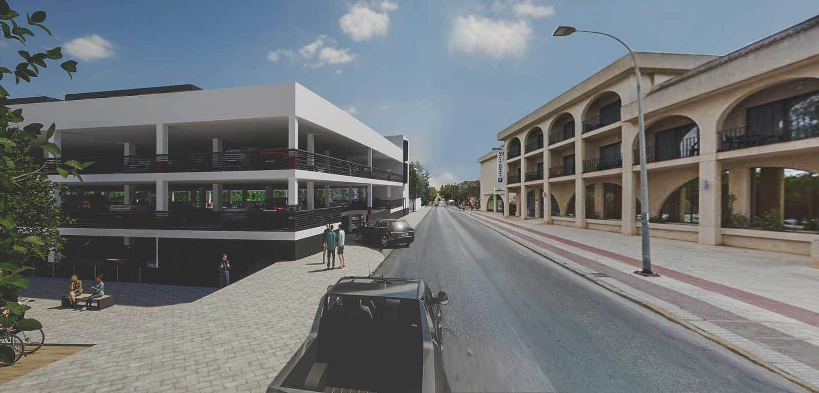 La ubicación planteada para el nuevo parking de Sanlúcar es el actual aparcamiento aledaño al hotel Doñana.