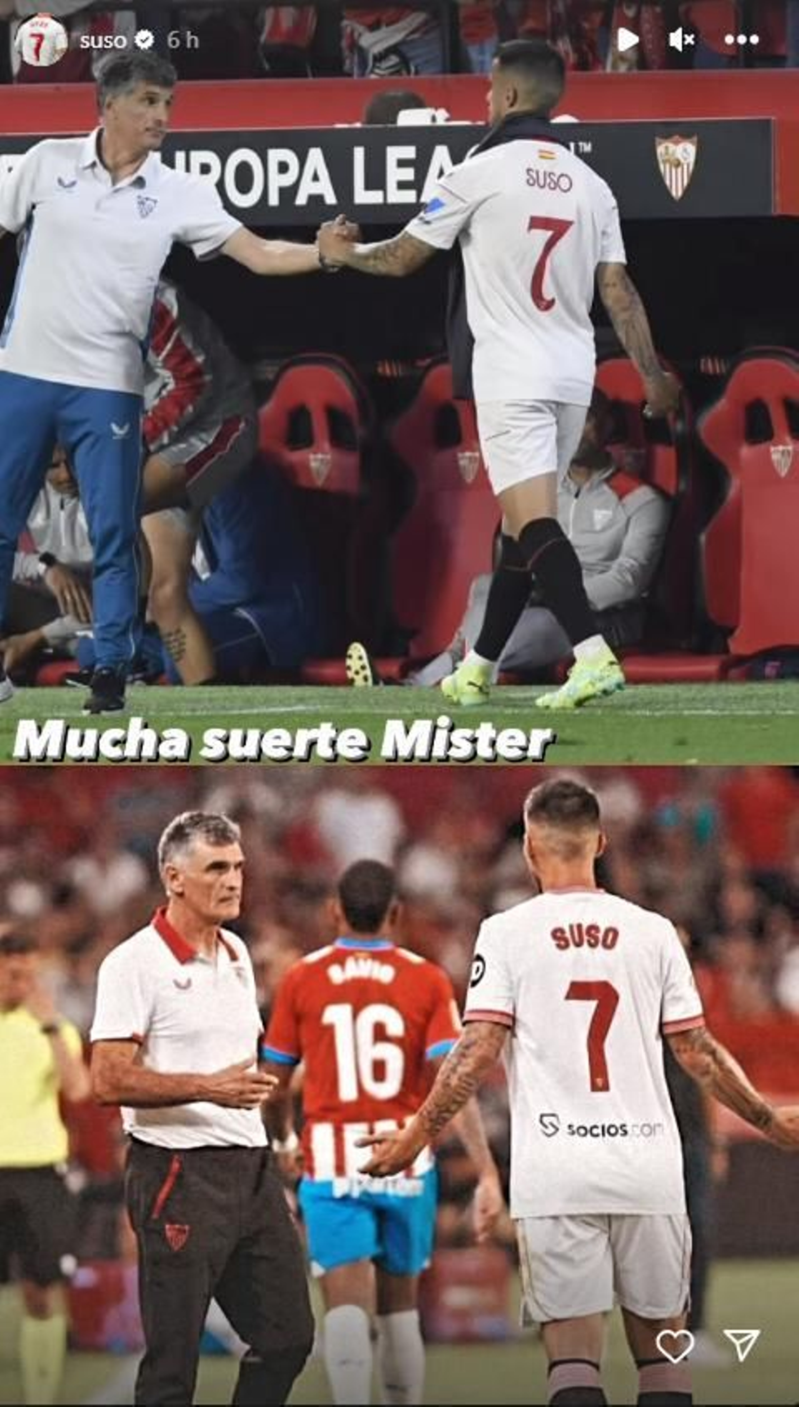 Las fotos publicadas por Suso en su estado de Instagram con Mendilibar.