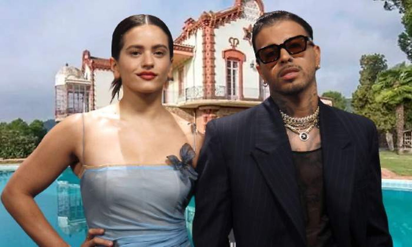 Rosalía y Rauw Alejandro, con la impresionante finca que acaban de comprar en Manresa de fondo.