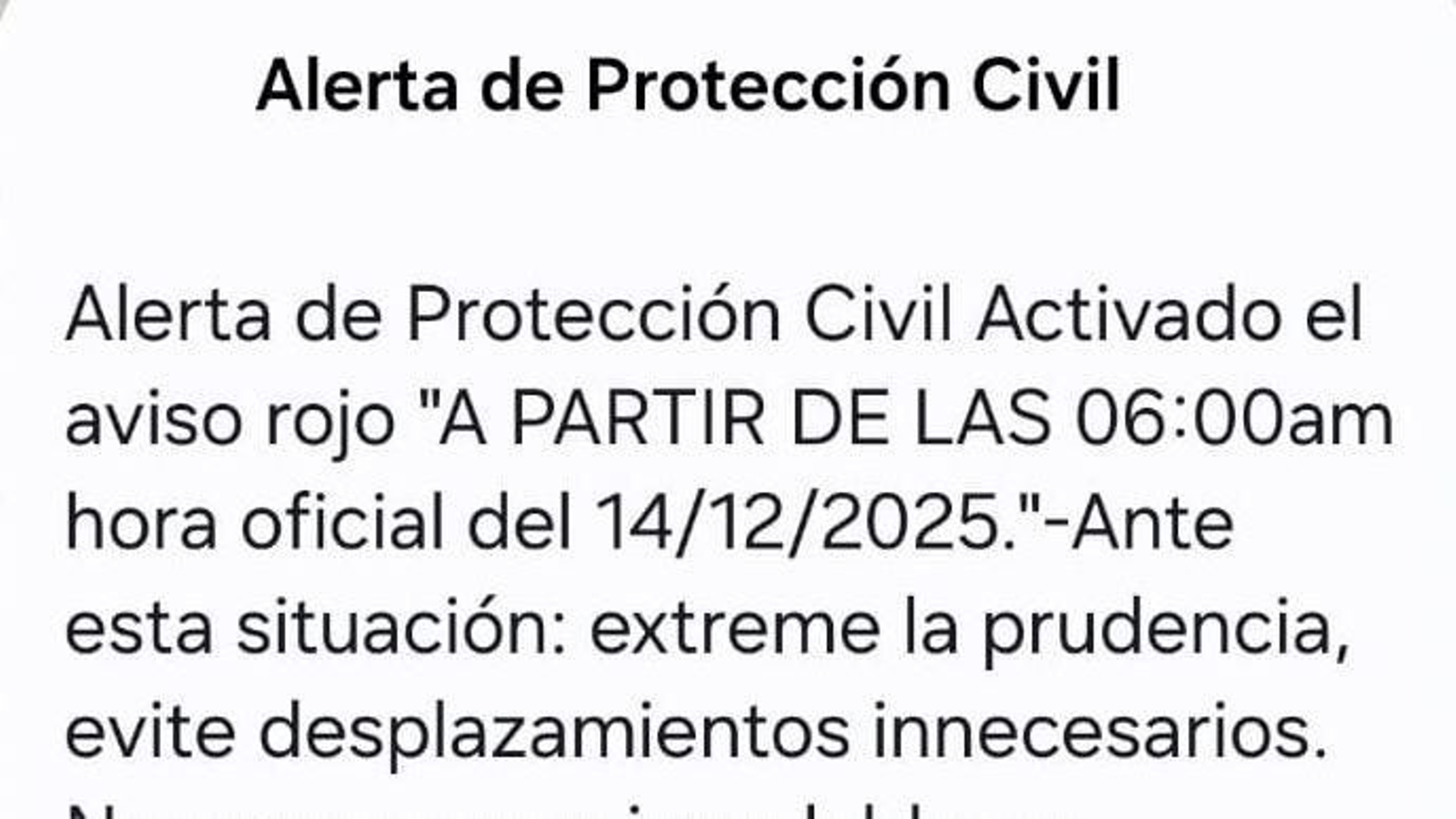 Mensaje Es Alert enviado anoche