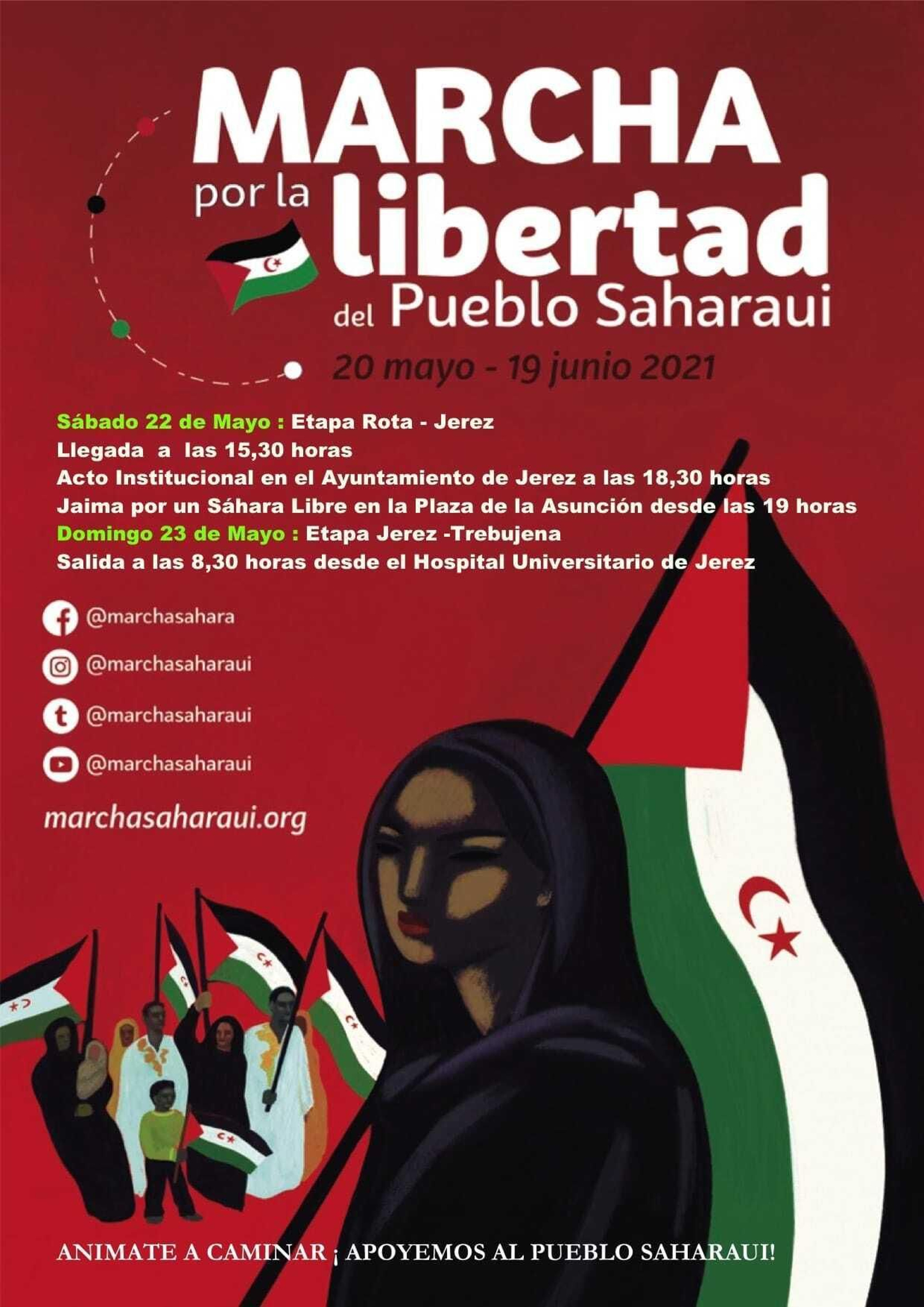 Cartel del paso por Jerez de la marcha por la libertad del Pueblo Saharaui.