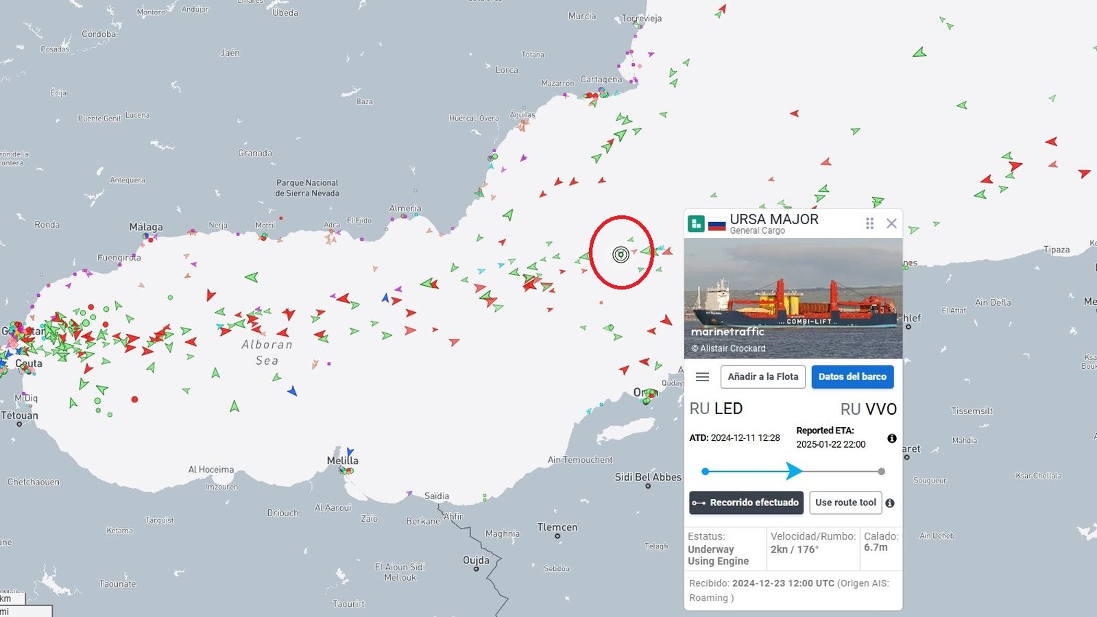 En el círulo rojo, la ubicación del naufragio del 'Ursa Major'.