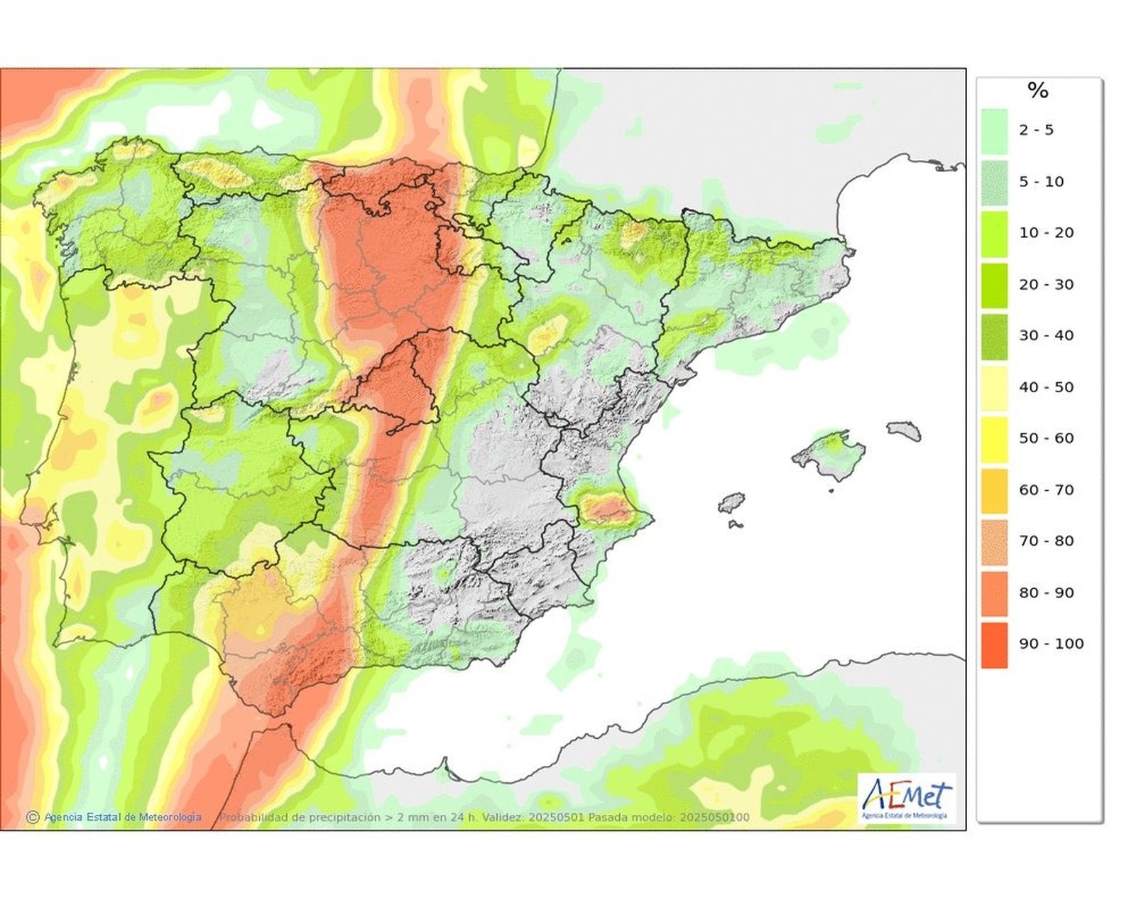 Probabilidad de preicipitación este jueves 1 de mayo.
