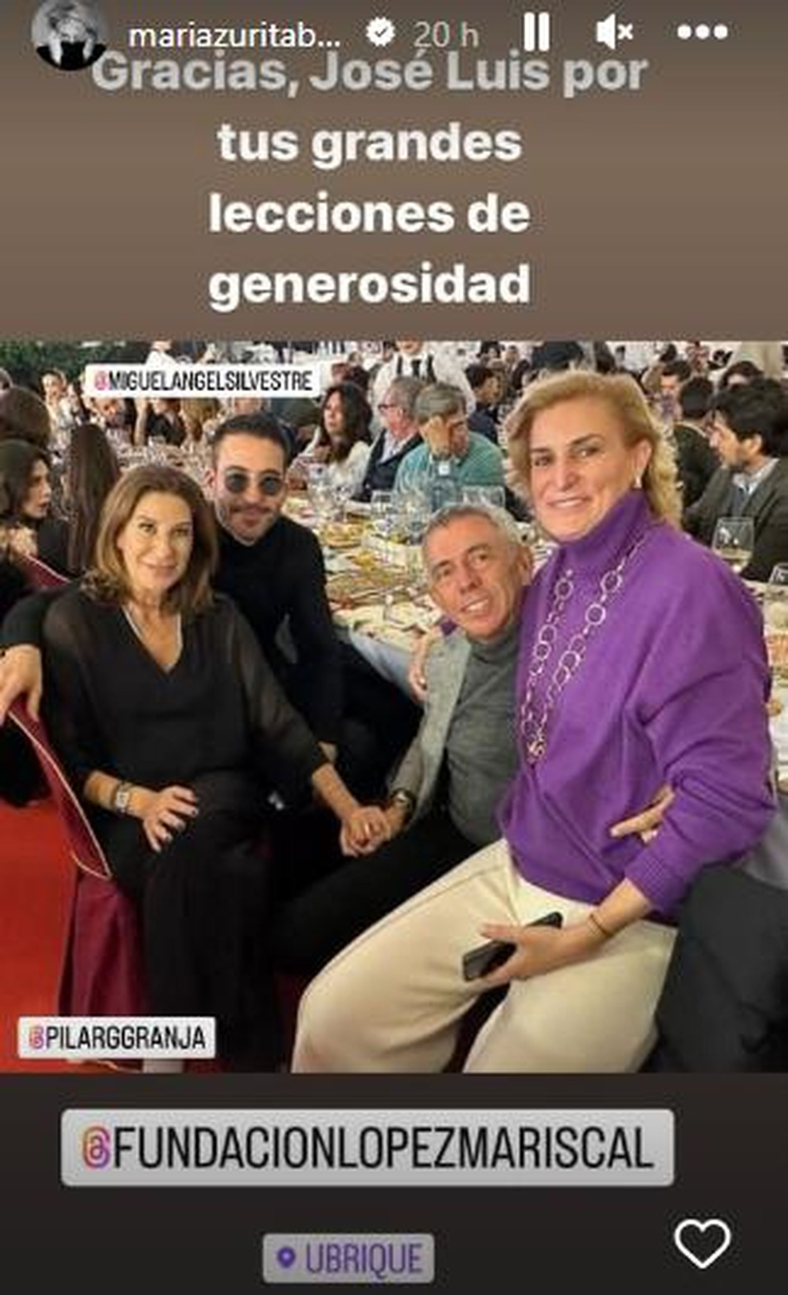 Imagen compartida por María Zurita en sus redes cono Miguel Ángel Silvestre y José Luis López. y Pilar Granja.