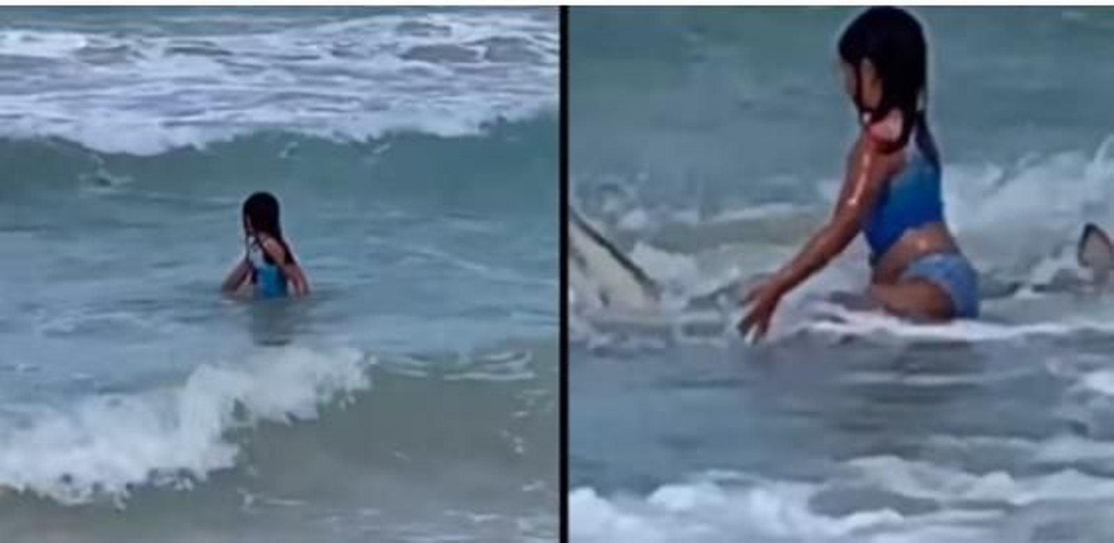 Un tiburón provoca el pánico en esta niña mientras su madre lo graba sin darse cuenta