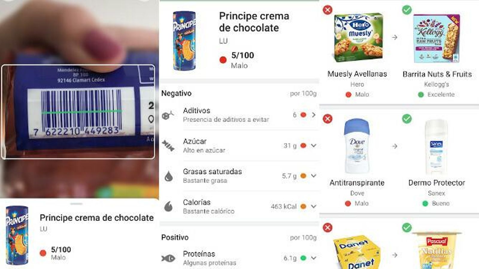 Funcionamiento de la app Yuka escanea, obtén información y alternativas más saludables.
