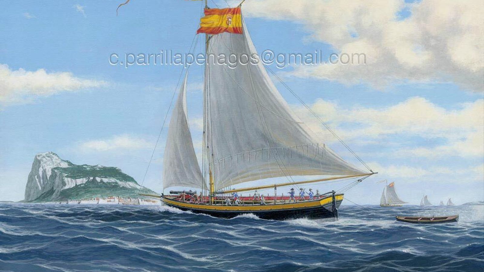 Lancha cañonera española en la Bahía de Algeciras. Pintura de Carlos Parrilla.