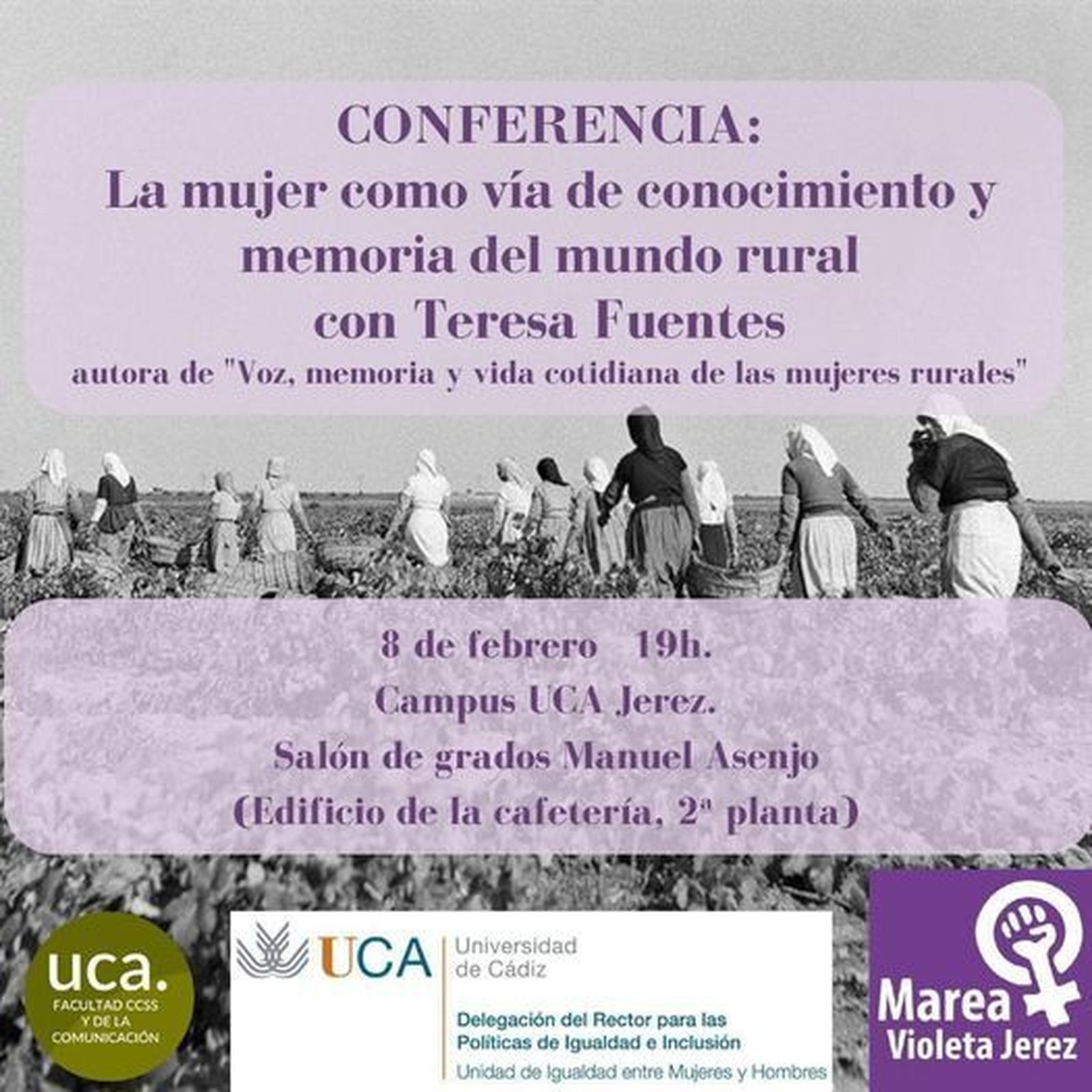 Cartel de la conferencia de Teresa Fuentes en Jerez, el próximo 8 de febrero.