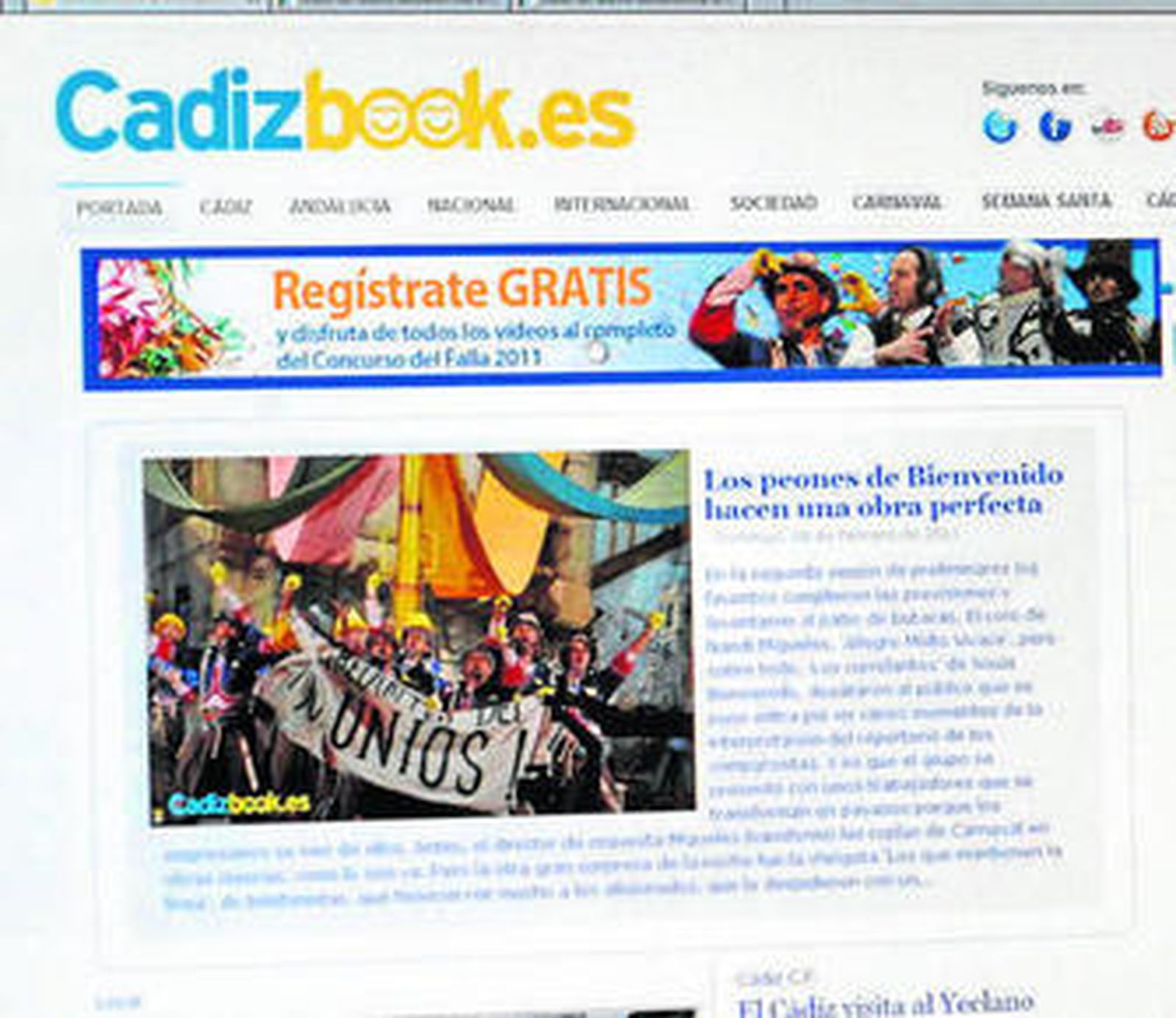 Reproducción de la página principal de Cadizbook.