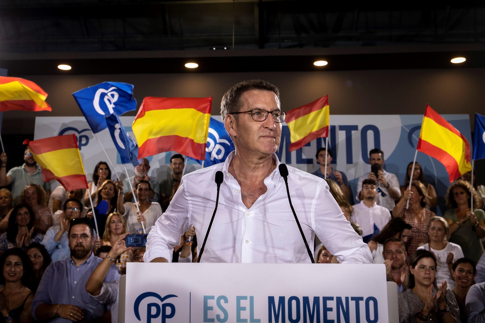 Feijóo, durante el mitin de esta tarde en Cádiz.