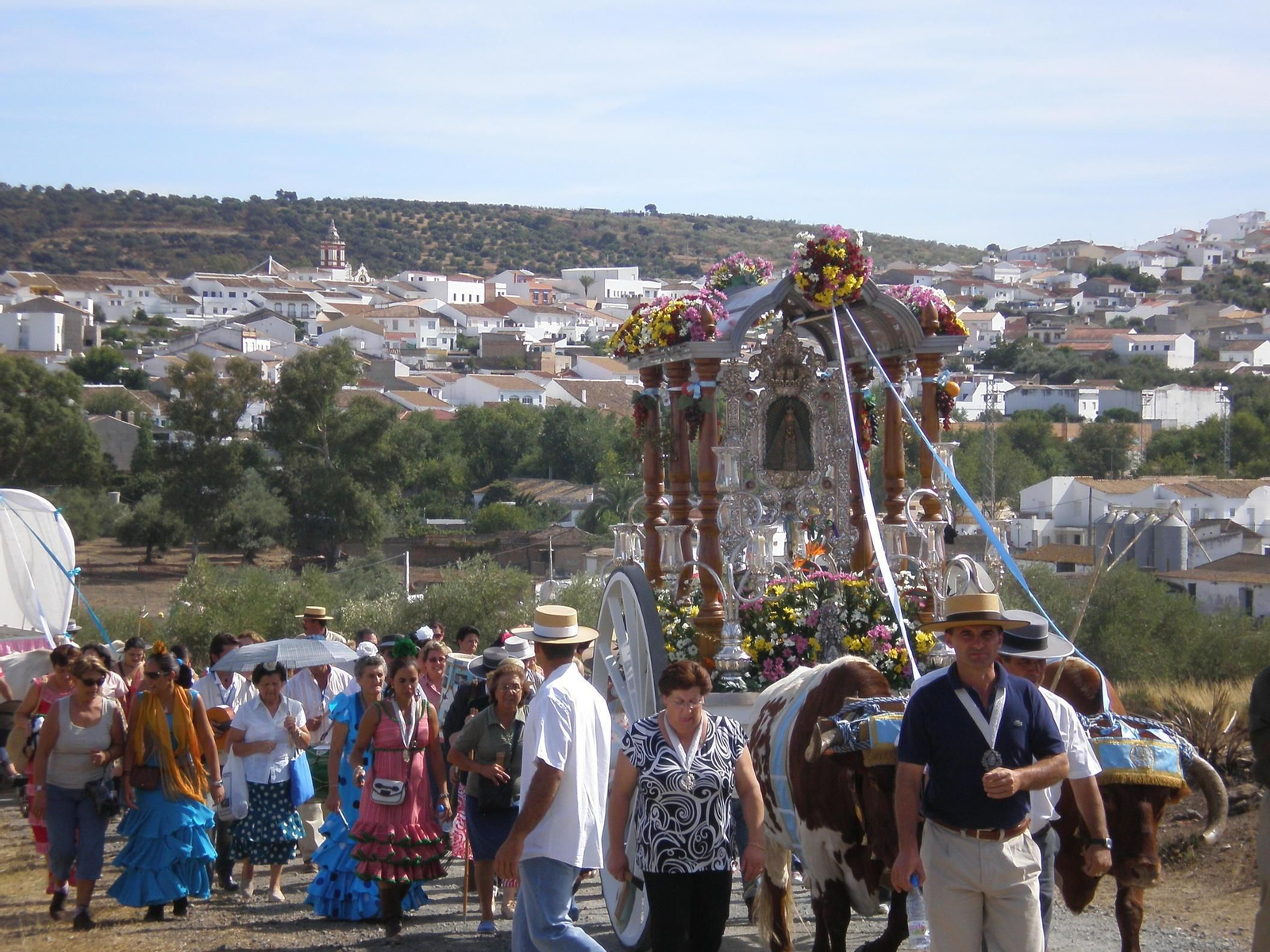 Los devotos acompañan al simpecado en un camino enclavado en plena Sierra Norte sevillana.