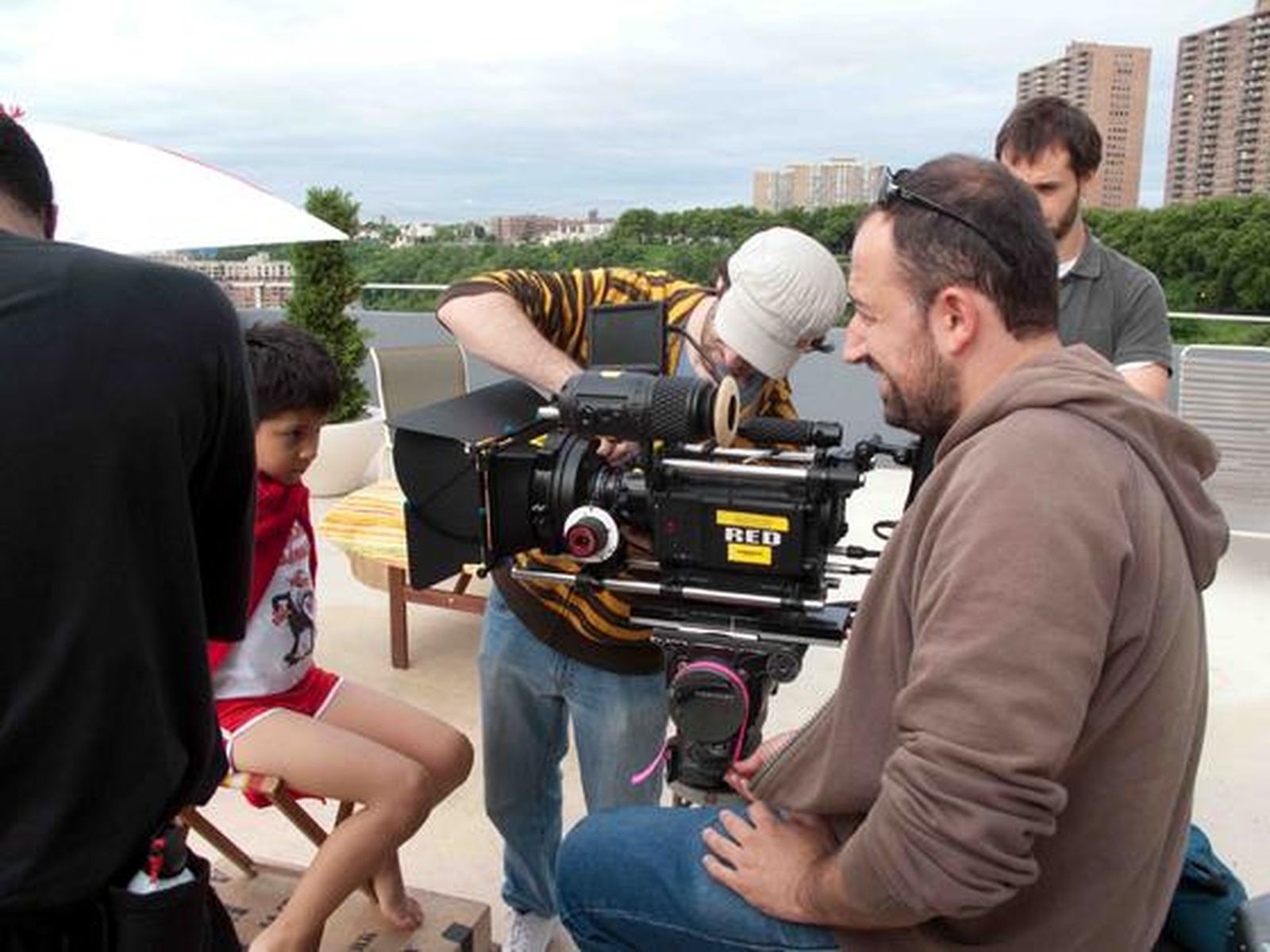 Imágenes del rodaje de 'Voltereta'en New Jersey, con vista al 'Skyline' de Manhattan. / J.D.