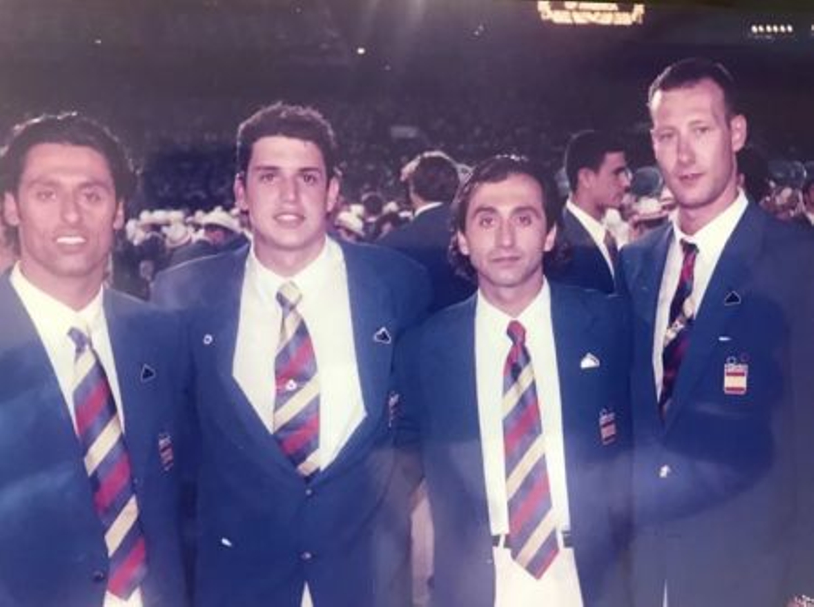 Gavá, Rollán, Estiarte y Pedro González, en la inauguración de los Juegos. Gavá, Rollán, Estiarte y Pedro González, en la inauguración de los Juegos.