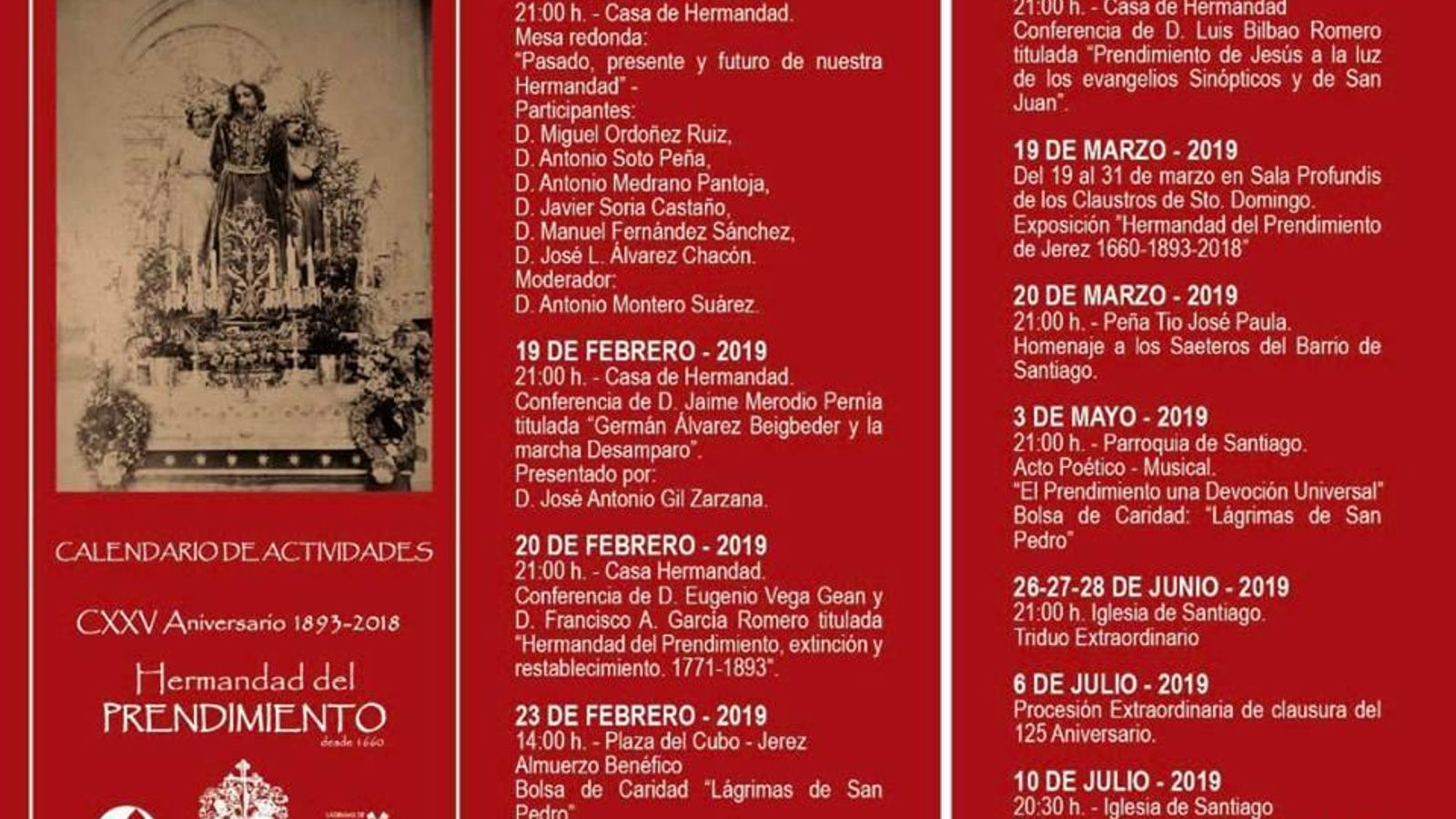 Programa de actos del 125 aniversario del Prendimiento.