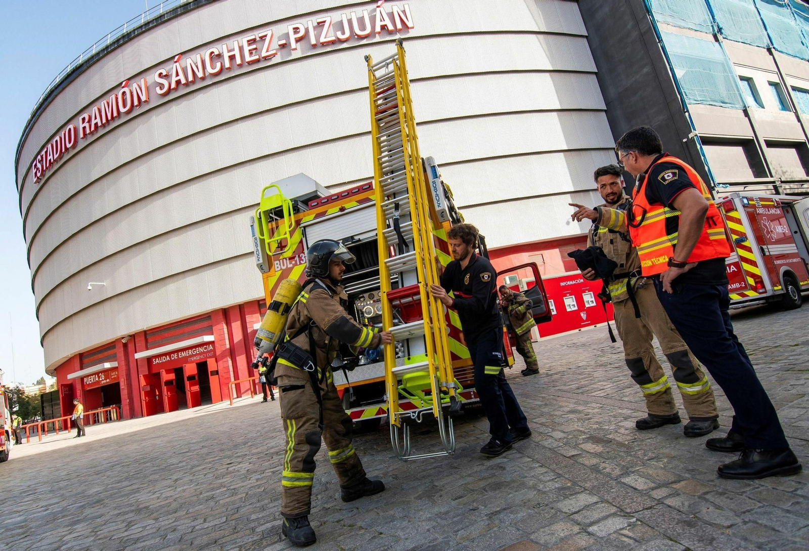 Imagen de un simulacro de evacuación reciente en el Sánchez-Pizjuán.