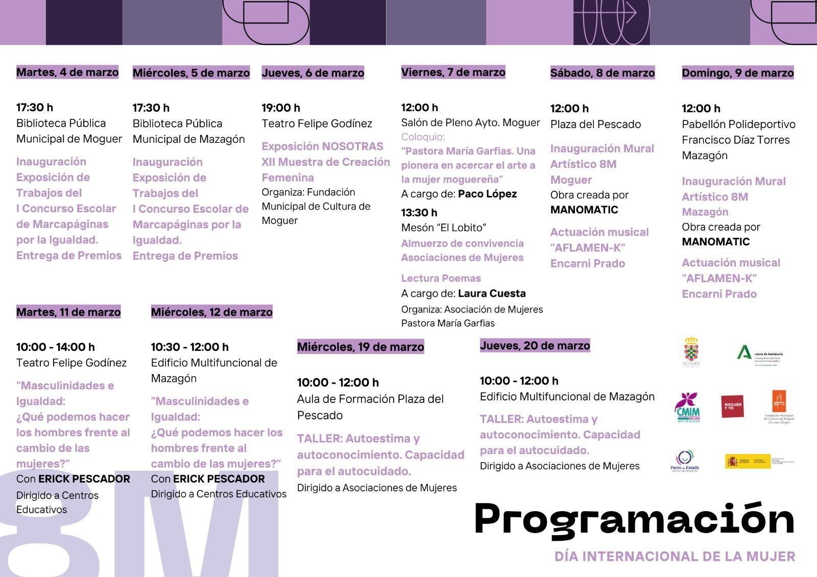 Programación del Día Internacional de la Mujer en Moguer. Programación del Día Internacional de la Mujer en Moguer.