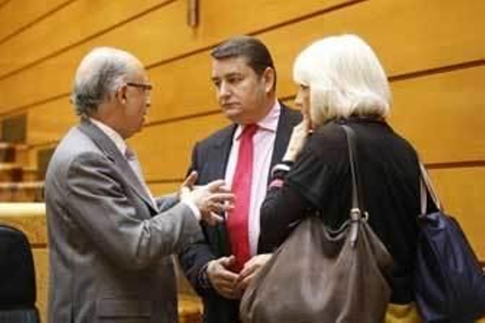 Antonio Sanz y Teófila Martínez hablan ayer en el Senado con el ministro.