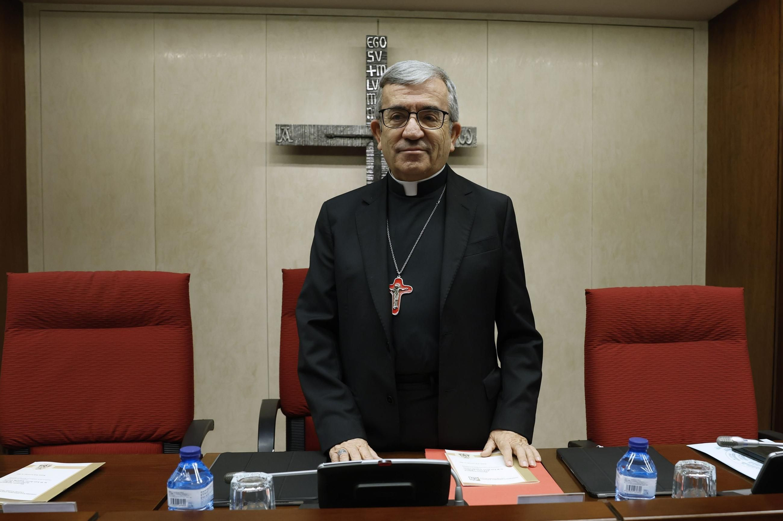 Luis Argüello, presidente de la Conferencia Episcopal Española, esta mañana en Madrid.