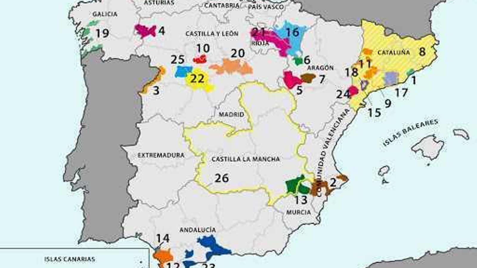 Zonas productoras de Cava en España.