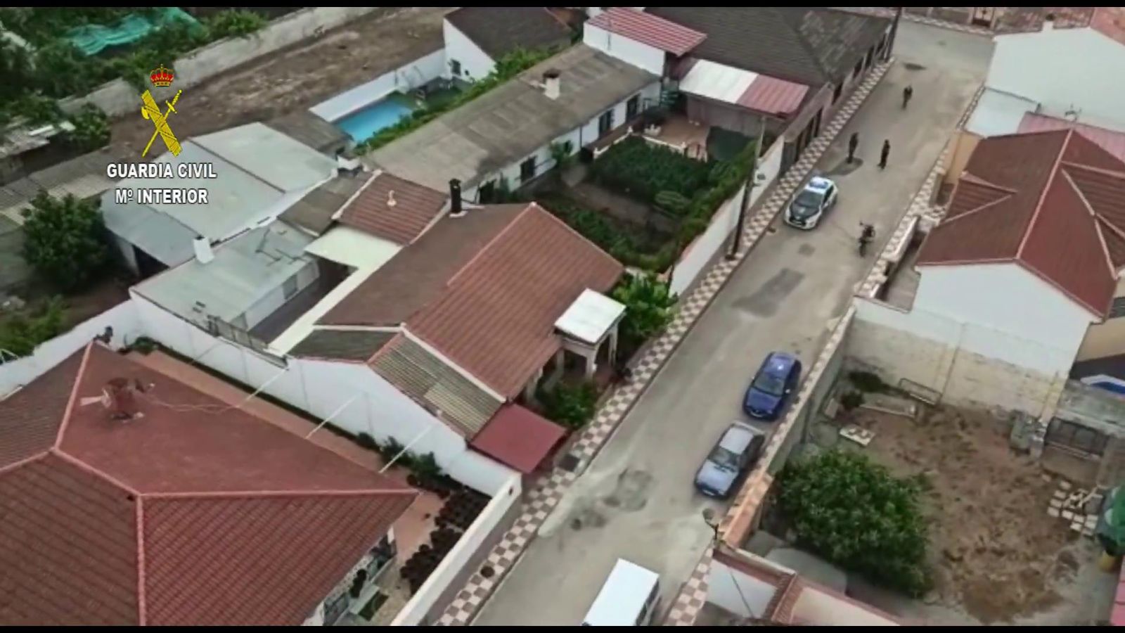 Vista aérea de las plantaciones de marihuna halladas por el helicóptero de la Guardia Civil.