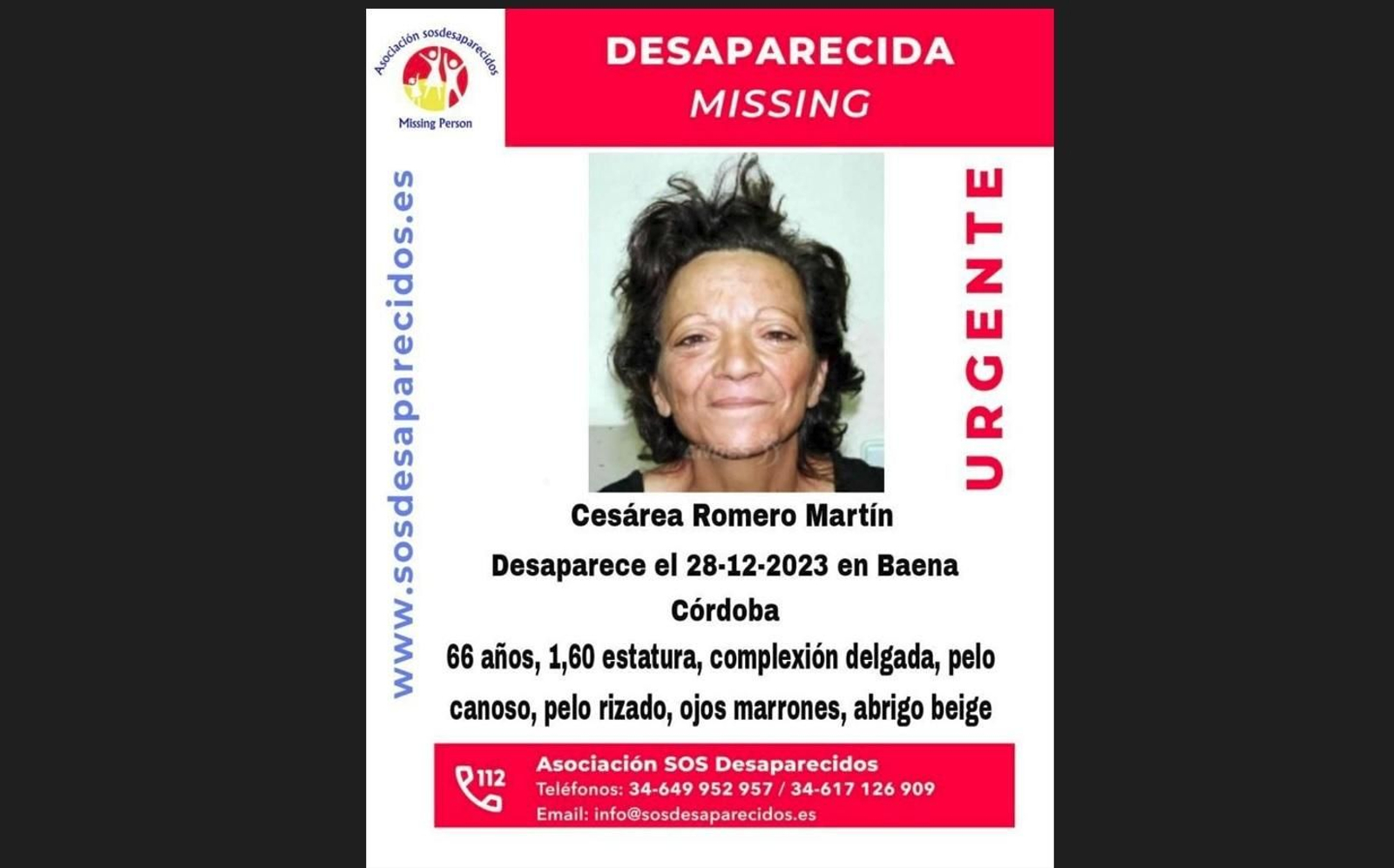 Cartel de búsqueda de la mujer desaparecida en Baena.