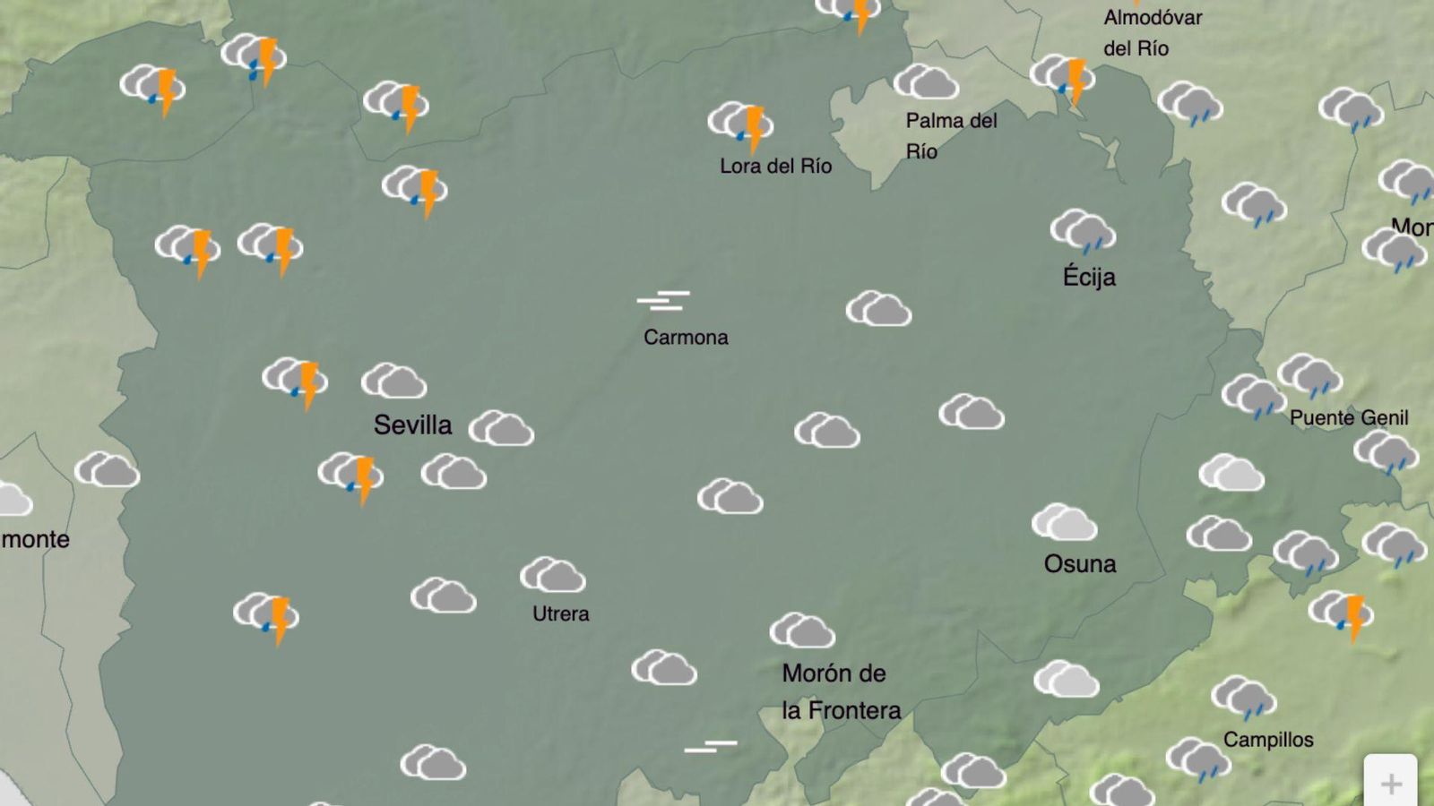 Zonas de Sevilla en las que va a llover el viernes 19 de diciembre de 2025