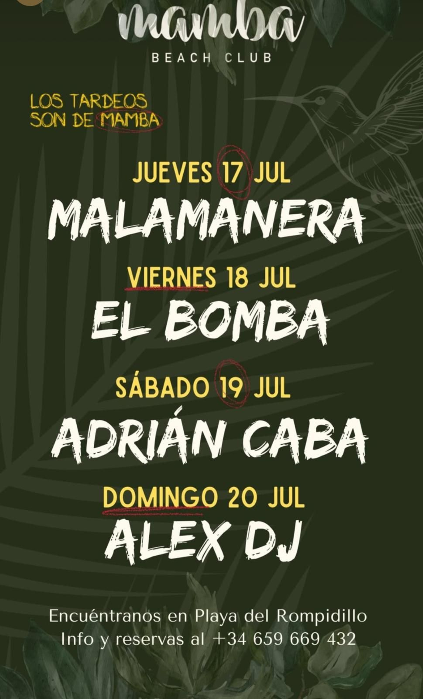 Malamanera, El Bomba, Adrián Caba y Alex Dj, en Mamba Beach Club.