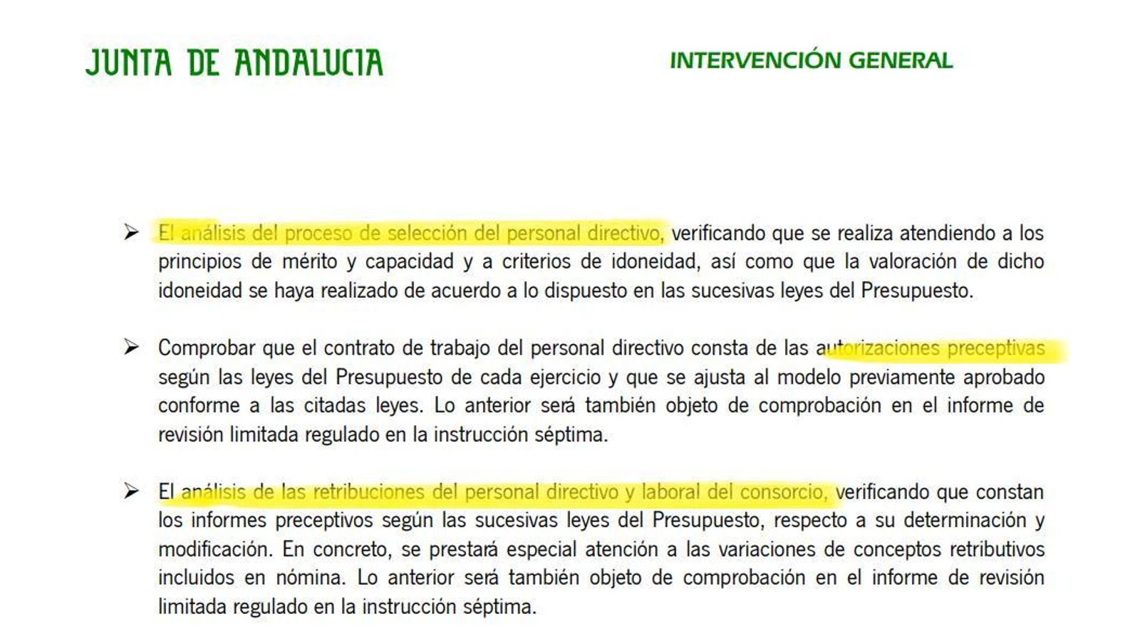 Instrucción de la Intervención de la Junta sobre el control de los consorcios como el Parque de las Ciencias Instrucción de la Intervención de la Junta sobre el control de los consorcios como el Parque de las Ciencias