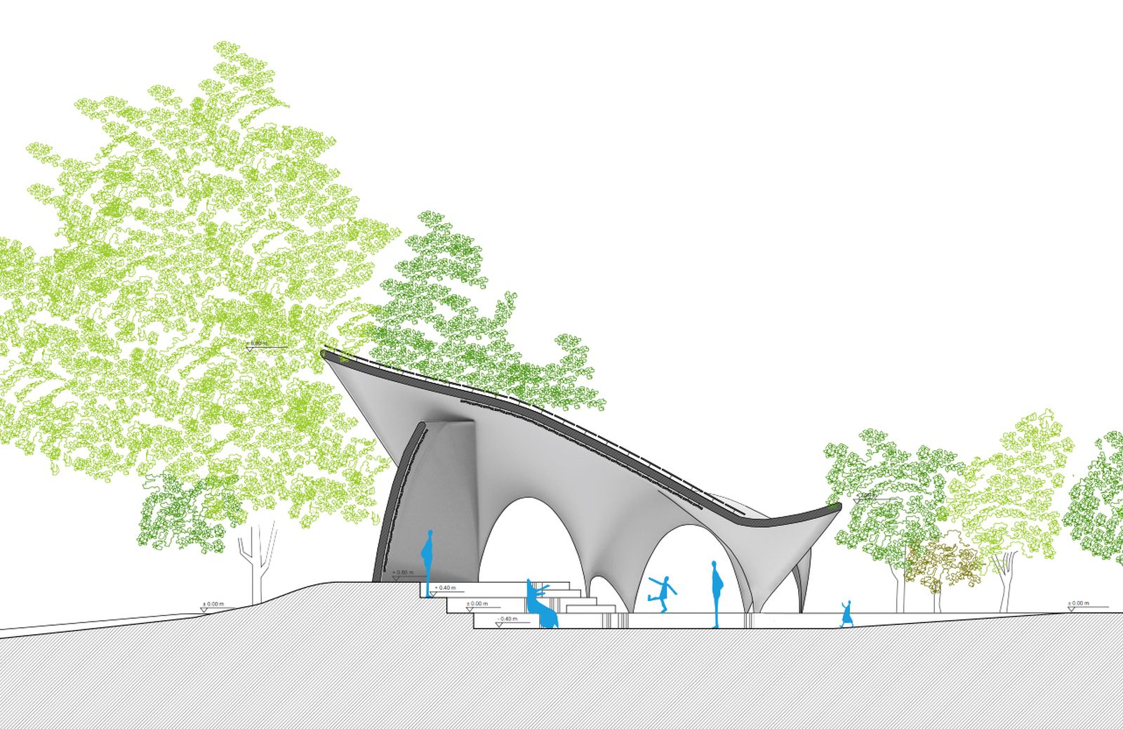 Infografía del diseño del pabellón.