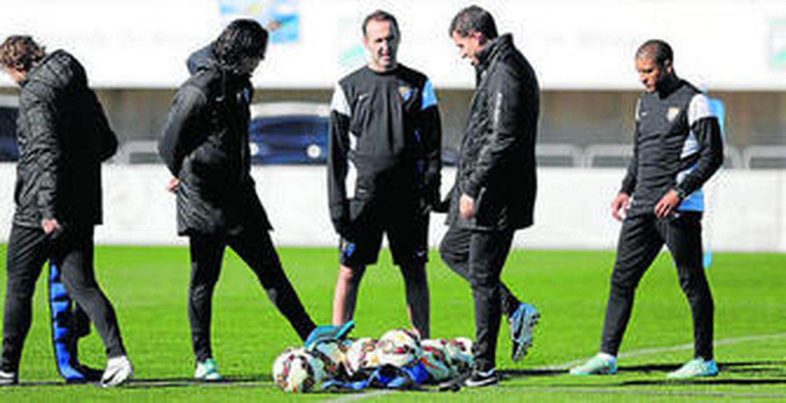 De izquierda a derecha, Juan Solla, Iban Andrés, Íñigo Arteaga, Javi Gracia y Marcelo Romero, en el entrenamiento del pasado domingo.