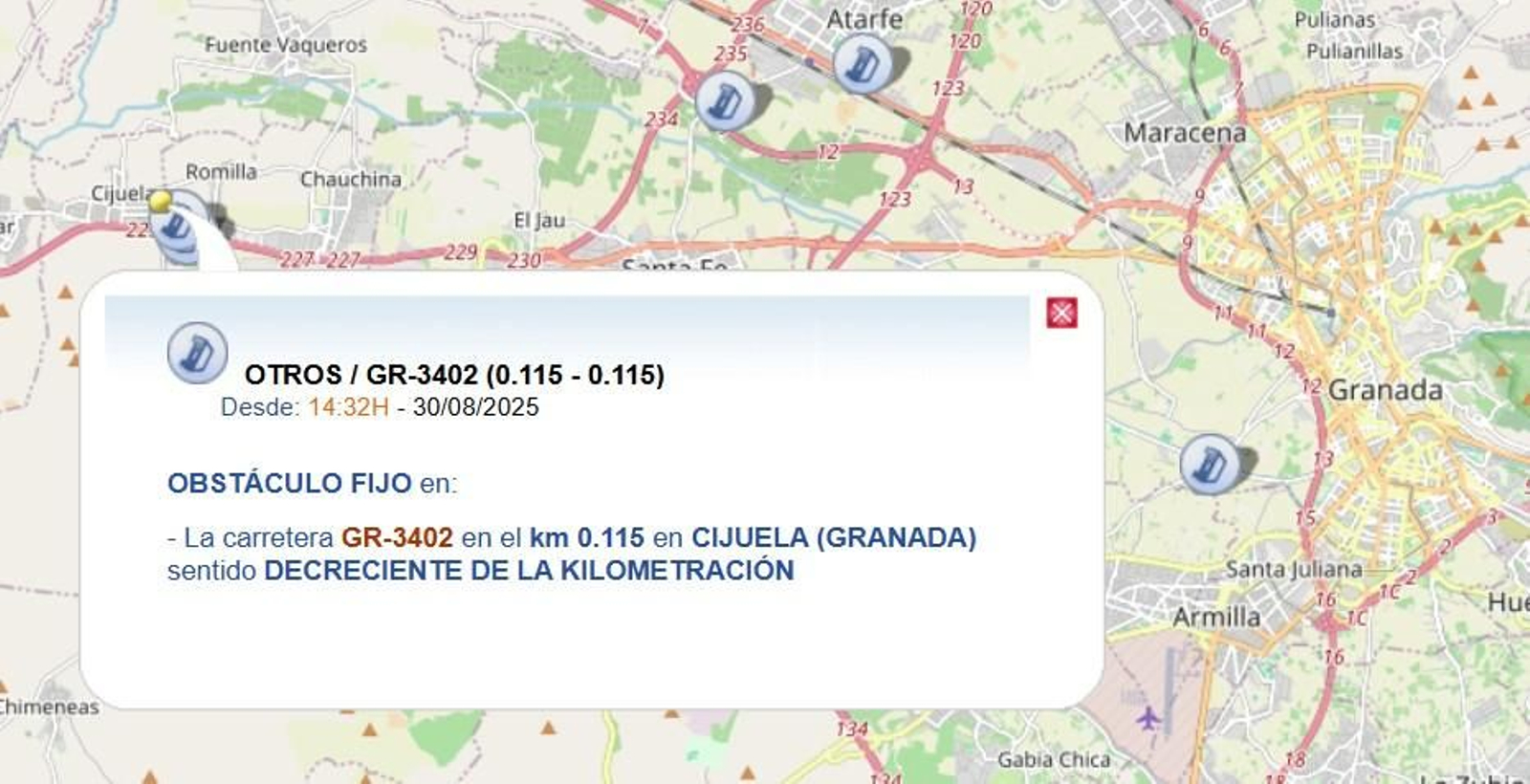 Imagen de la alerta emitida por la DGT por el suceso