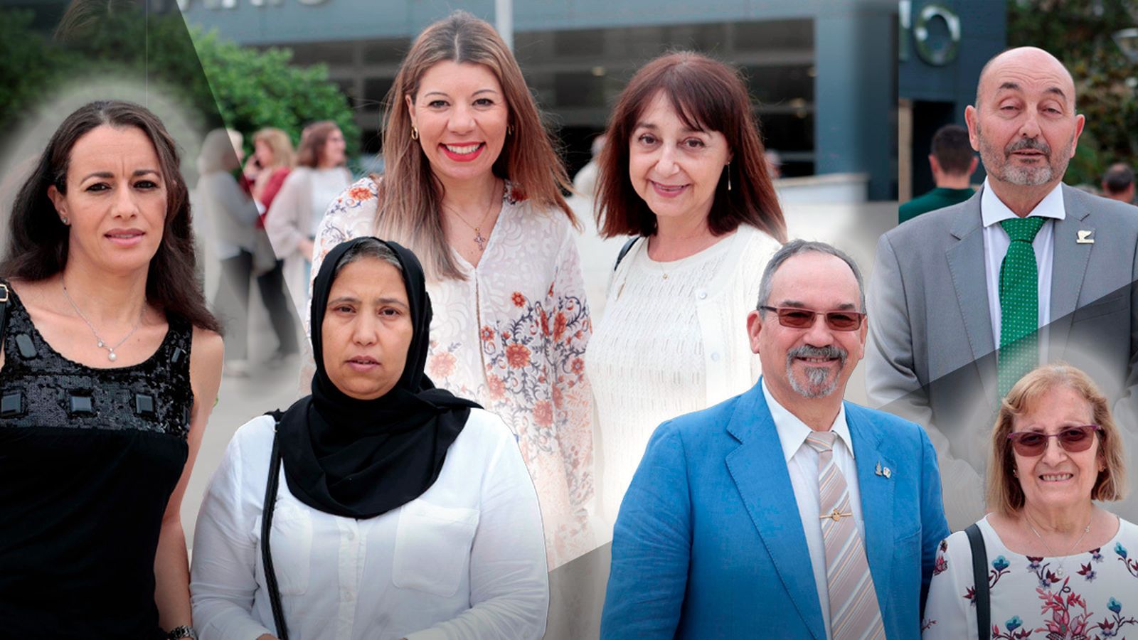 Najat donó los órganos de su hijo (izda).; María Mercedes Lava y su marido (dcha.); y Rosa Corbi Llopis, Auxiliadora Domínguez y Juan Gordillo, por encima.