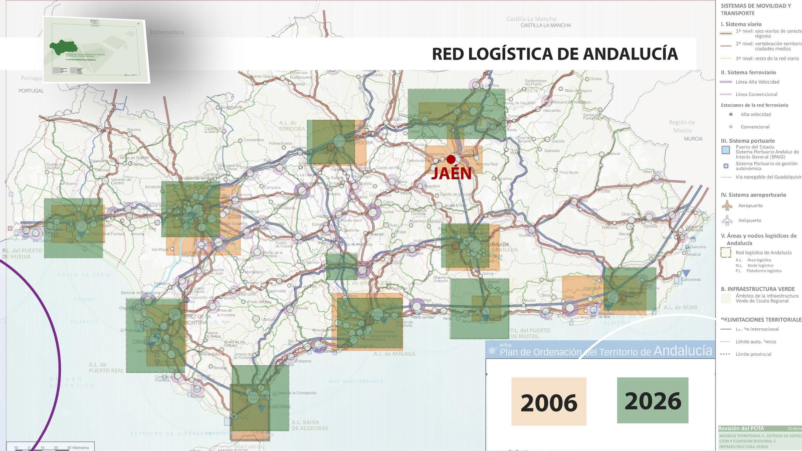 Mapa en el que se aprecia la variación de las zonas logísticas entre el POTA de 2006 y el nuevo.