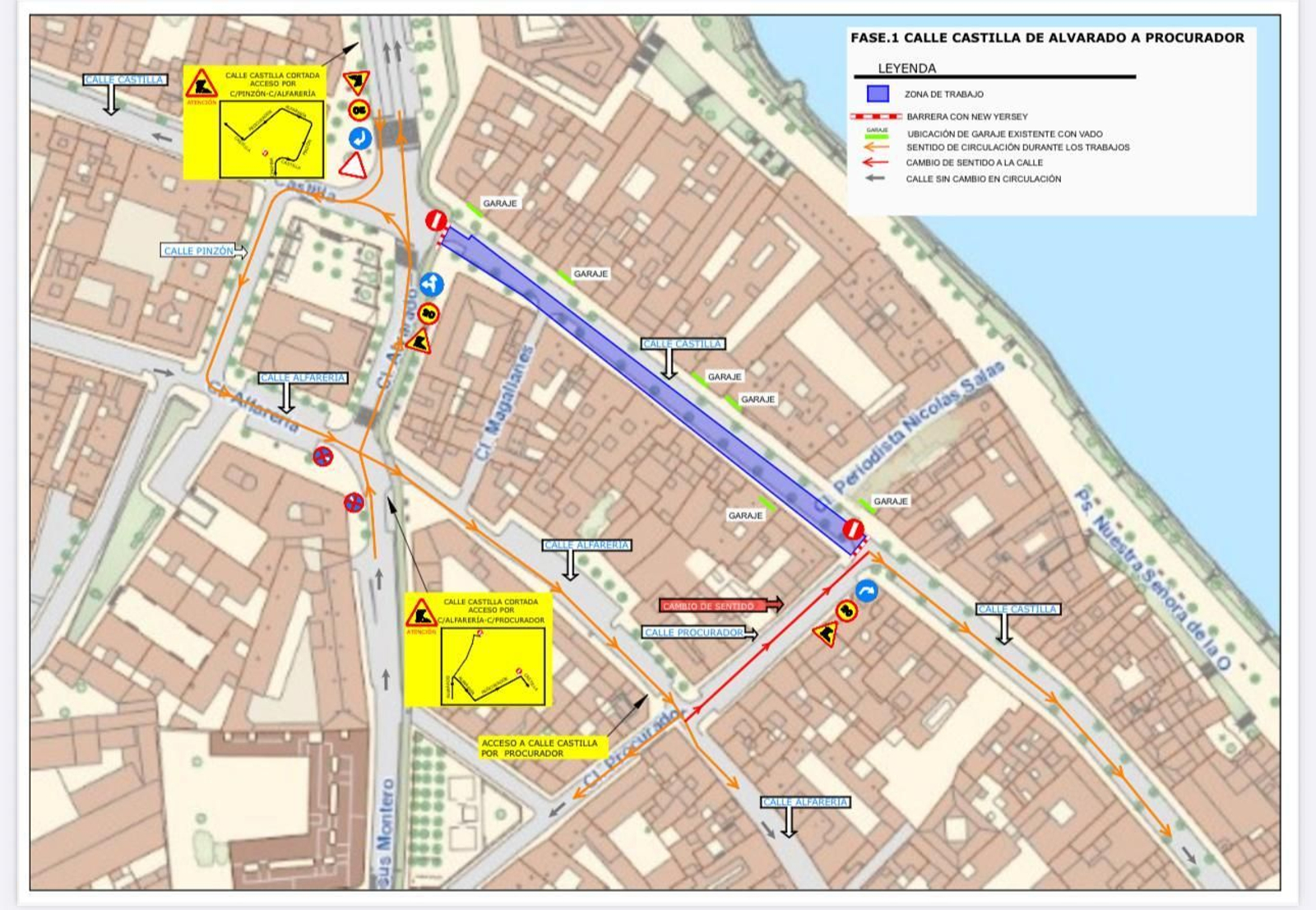 Plano del tramo de la calle Castilla que se corta desde este martes