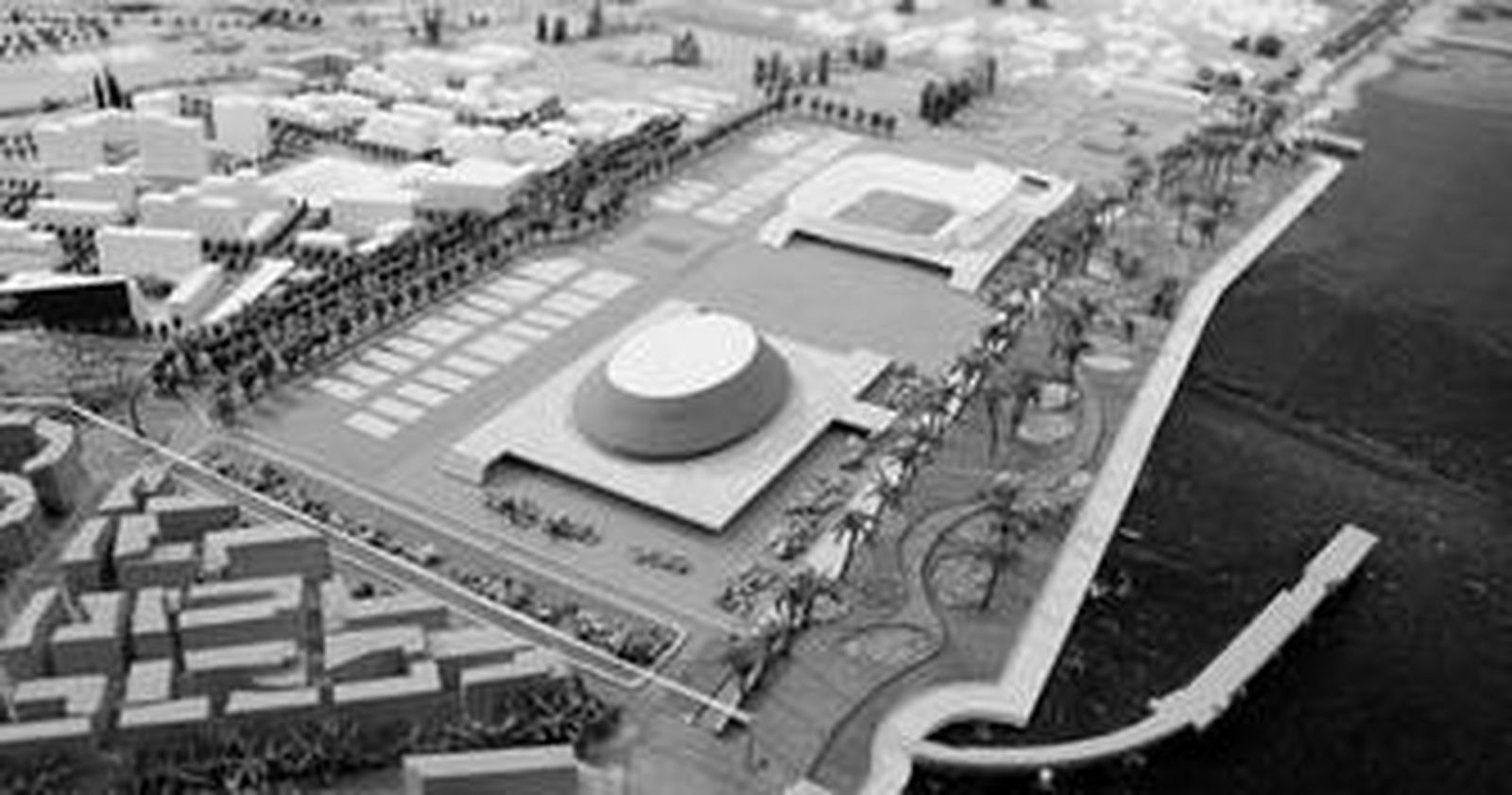 Maqueta del Ensanche Sur, donde se ubicarán, entre otros, el palacio de congresos de Huelva y la estación del AVE.