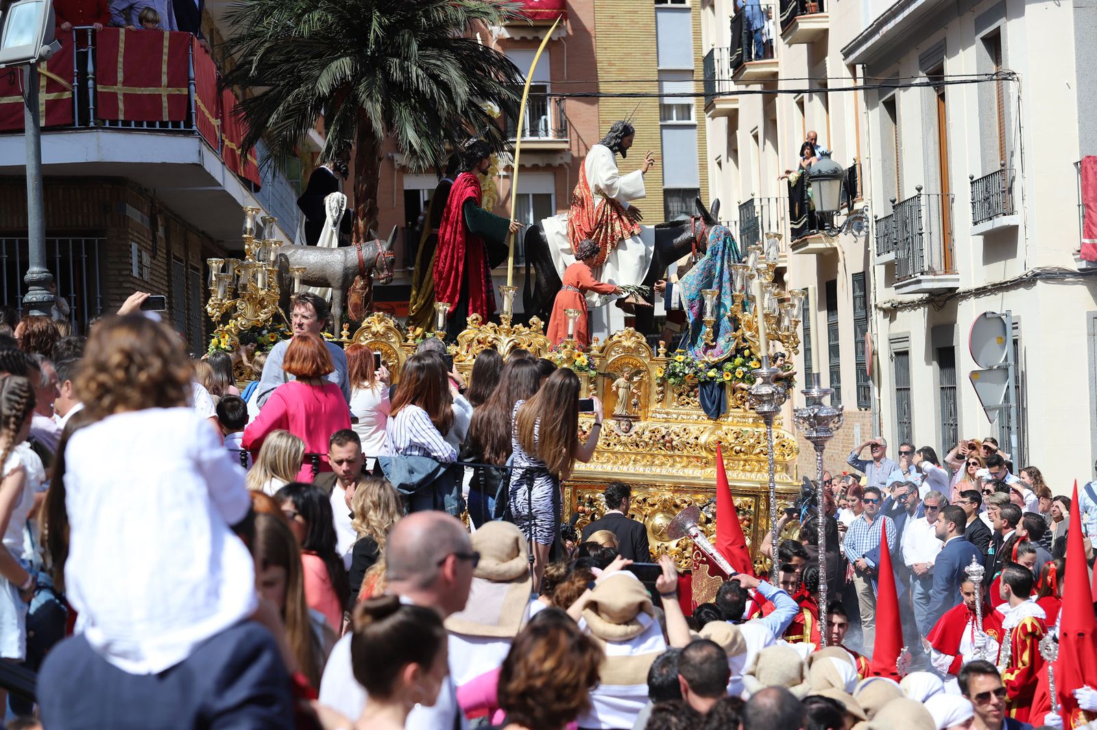 Imágenes del recorrido de la Borriquita  por las calles de Huelva