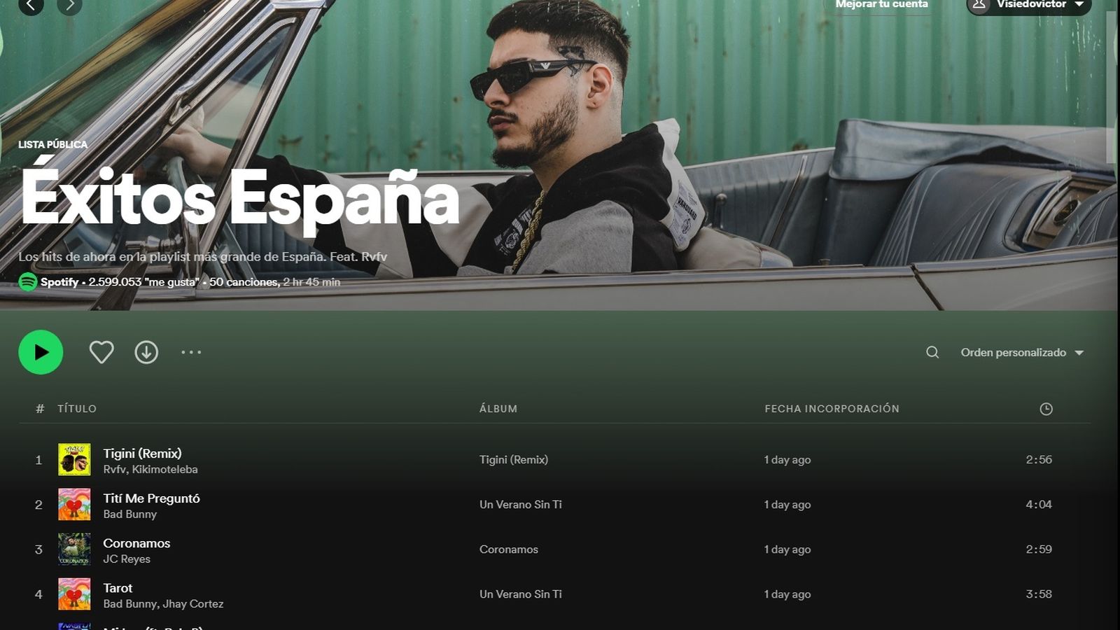 RVFV encabeza la lista de Éxitos España de Spotify.