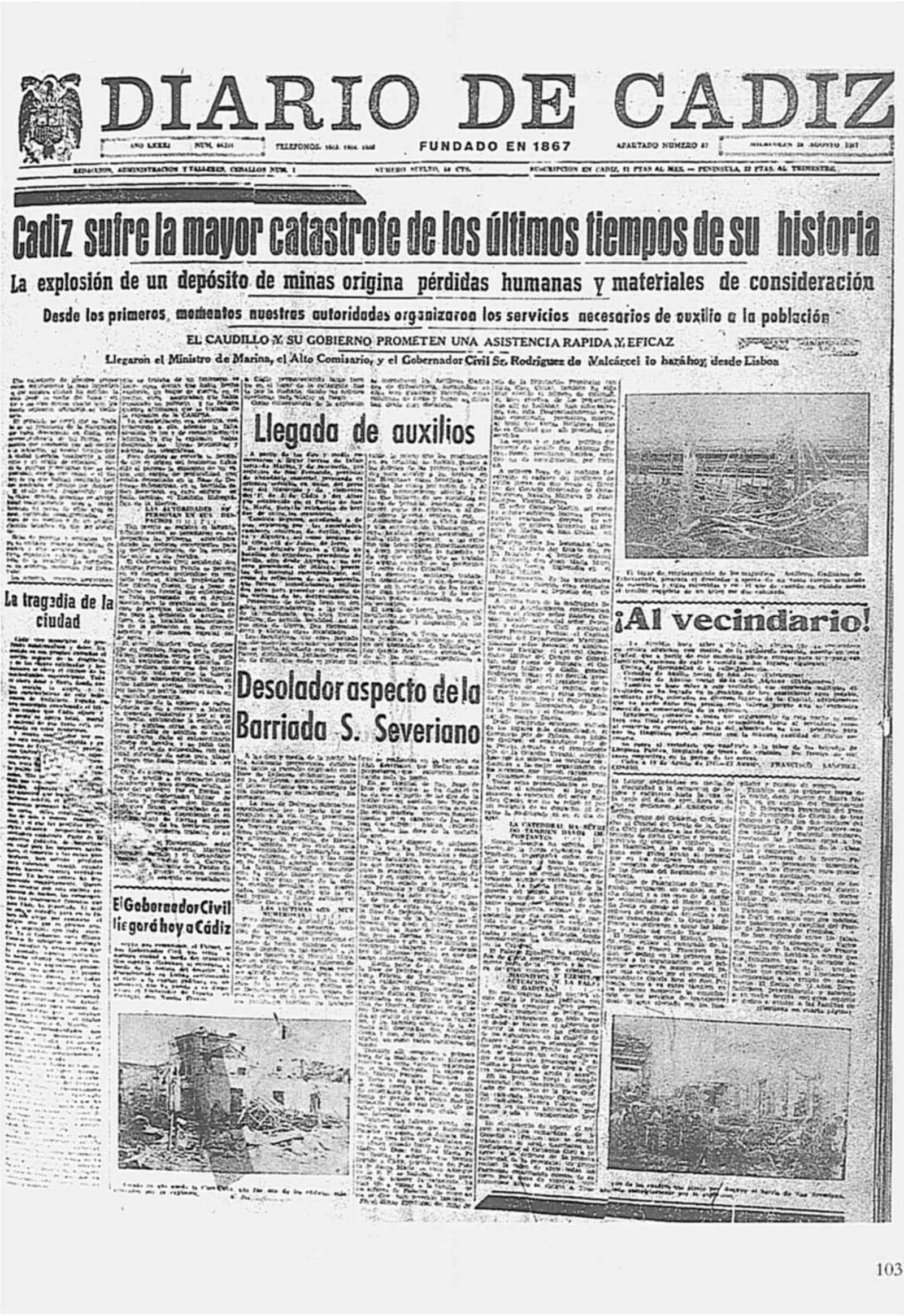 Imágenes de la explosión de Cádiz de 1947.