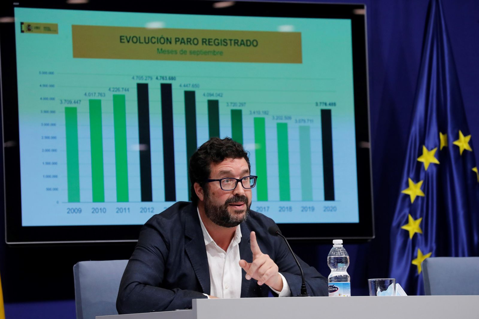 El secretario de Estado de Trabajo, Joaquín Pérez Rey, comparece en una rueda de prensa en el Ministerio de Trabajo y Economía Social.