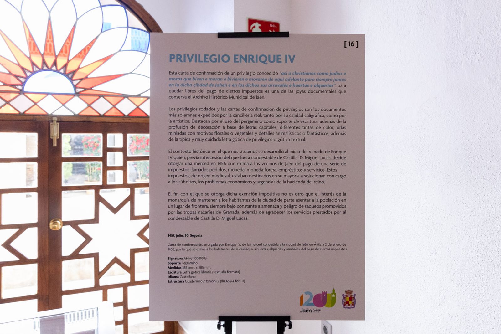 Reapertura del Salón Mudéjar tras su restauración, coincidiendo con la inauguración de la exposición 'Jaén: 825-2025' conmemorativa del 1.200 aniversario