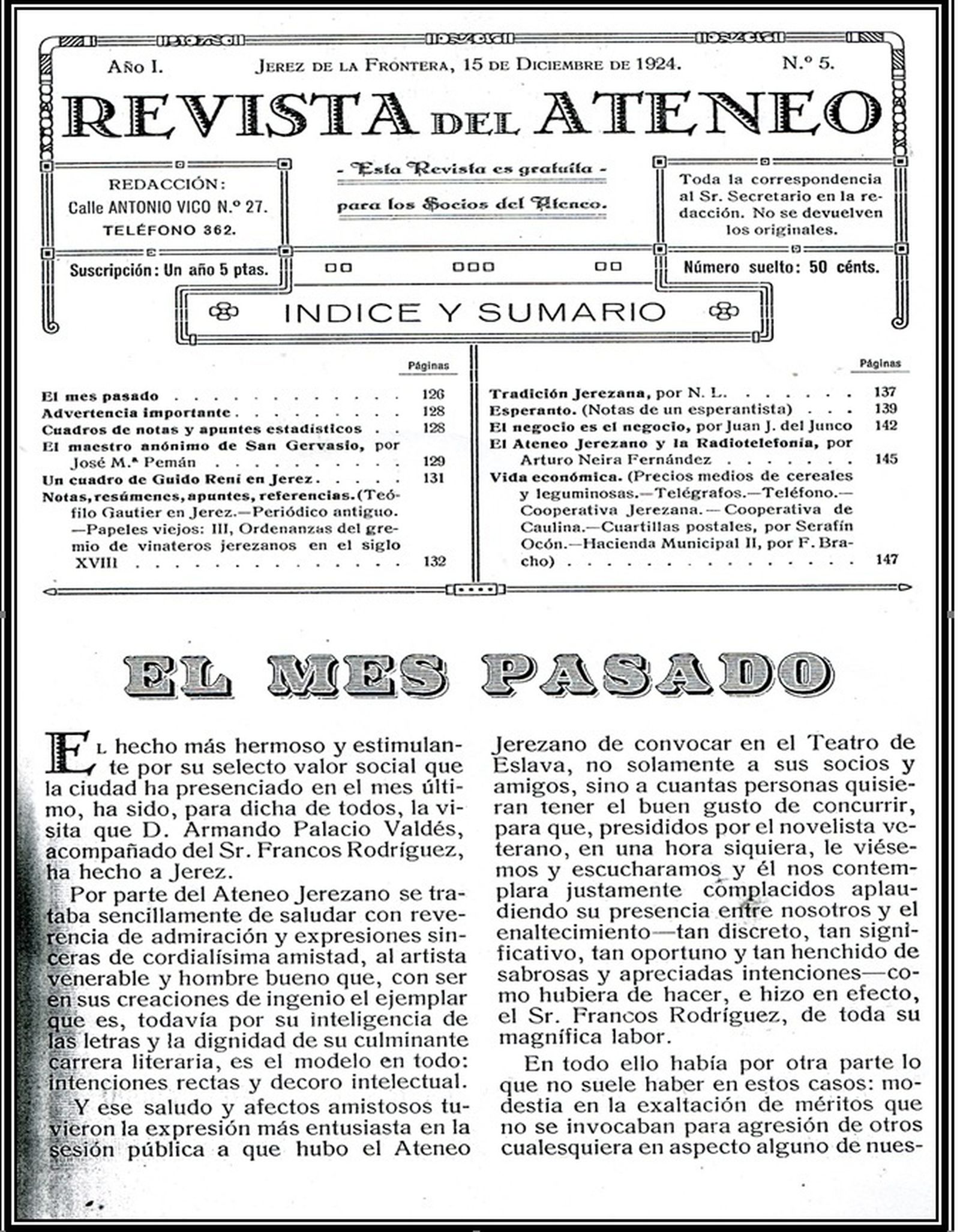 Revista del Ateneo de Jerez, 1924.