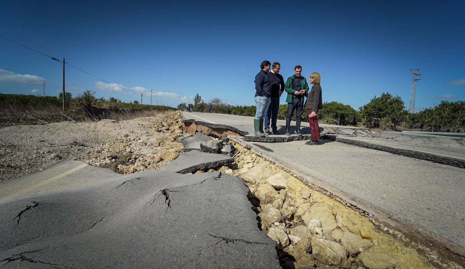 Imágenes de la visita de Juanma Moreno y el comisario europeo de Agricultura a los campos afectados por el temporal en Jerez