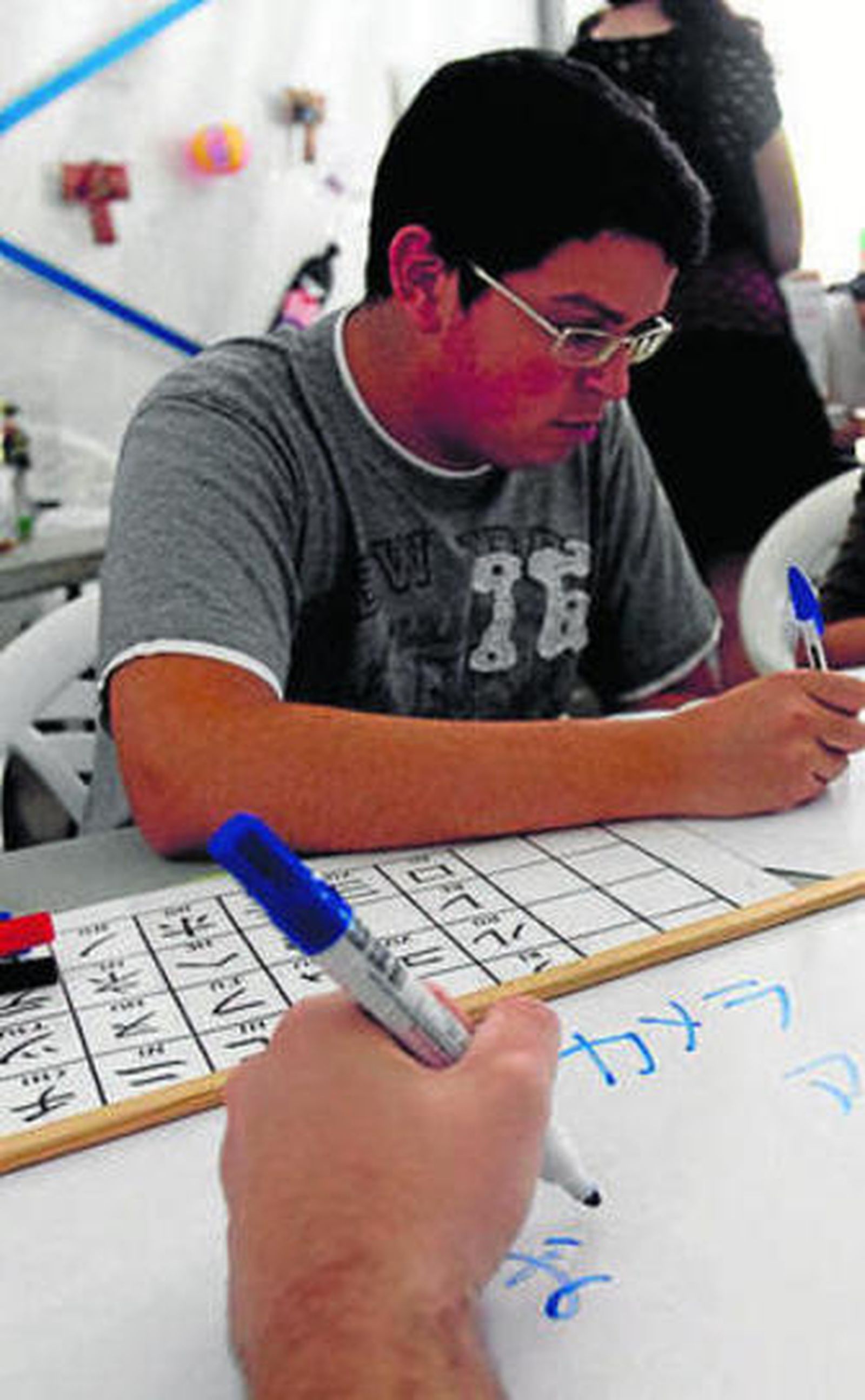 Jóvenes escribiendo en japonés.