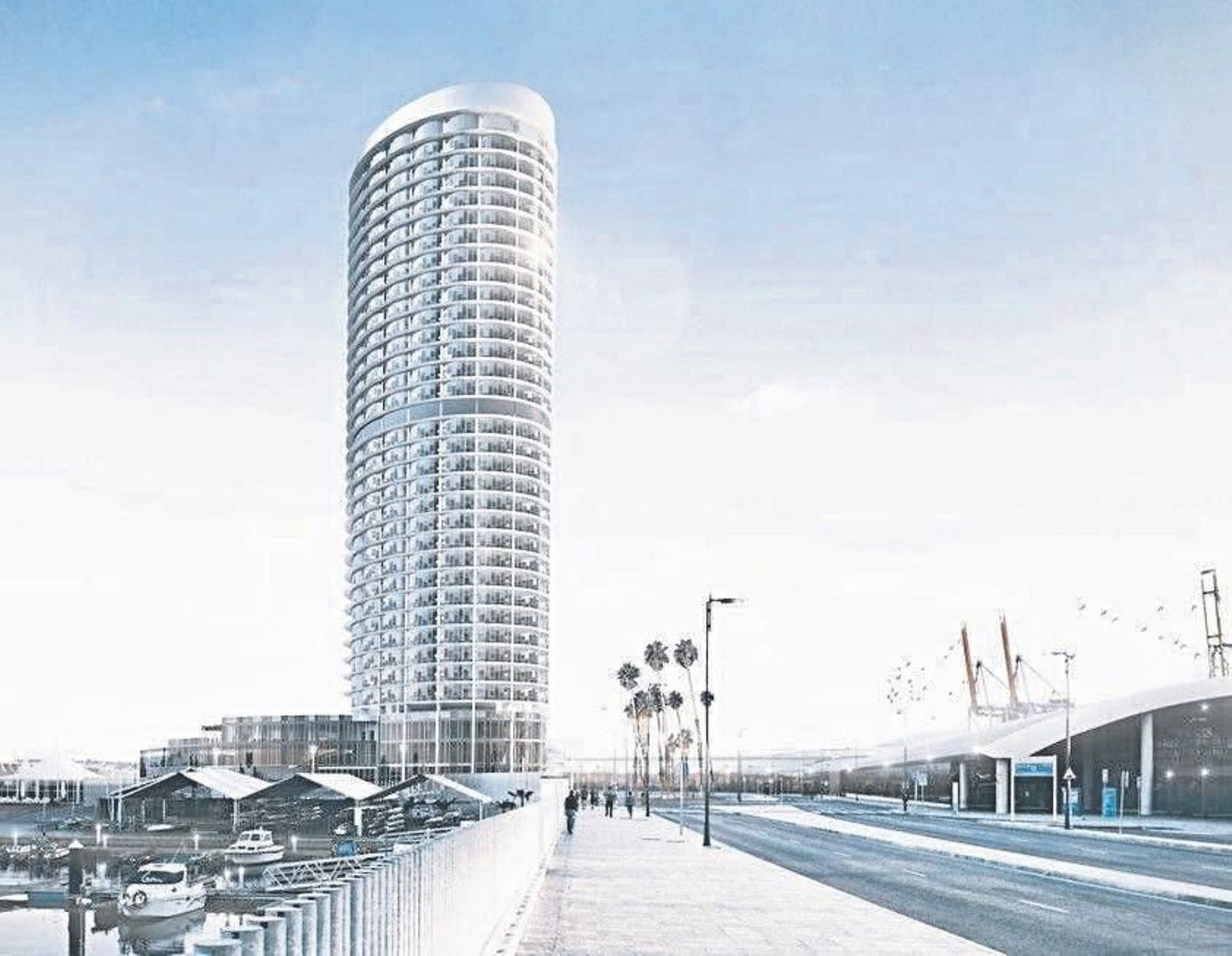 Primer diseño de la torre del puerto de Seguí, de 136 metros.