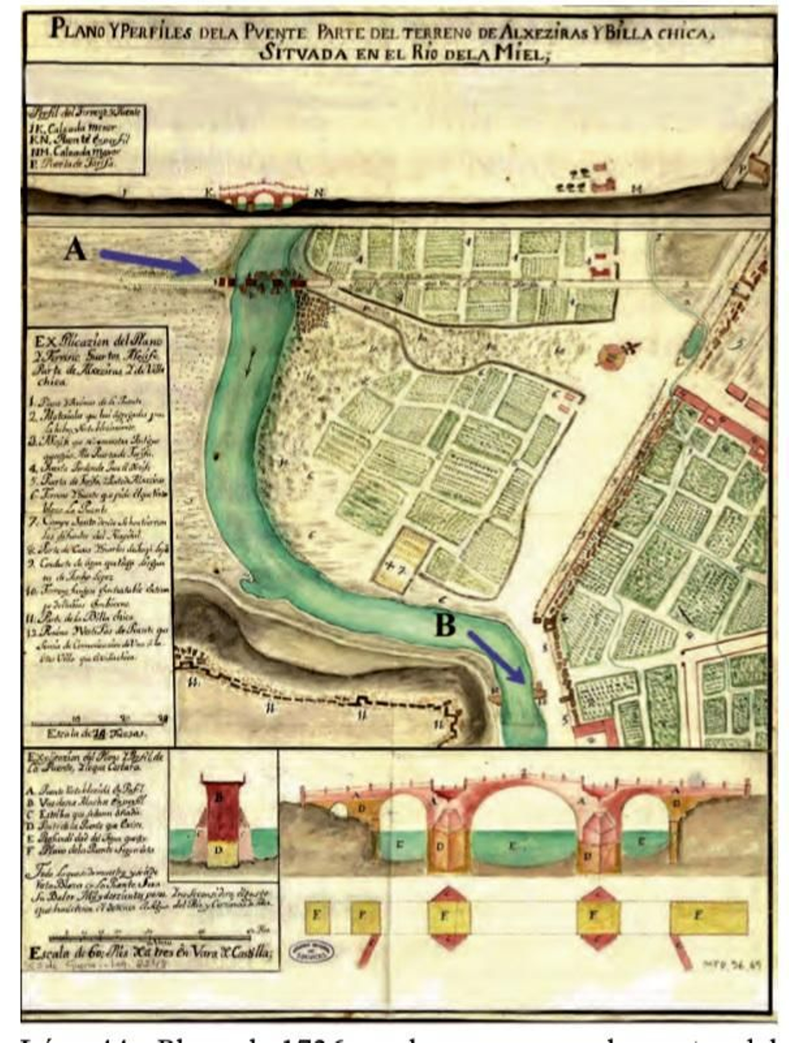Plano de 1736 en el que aparecen los restos del puente medieval que cruzaba el río en el “arrecife” que conducía a Tarifa Plano de 1736 en el que aparecen los restos del puente medieval que cruzaba el río en el “arrecife” que conducía a Tarifa